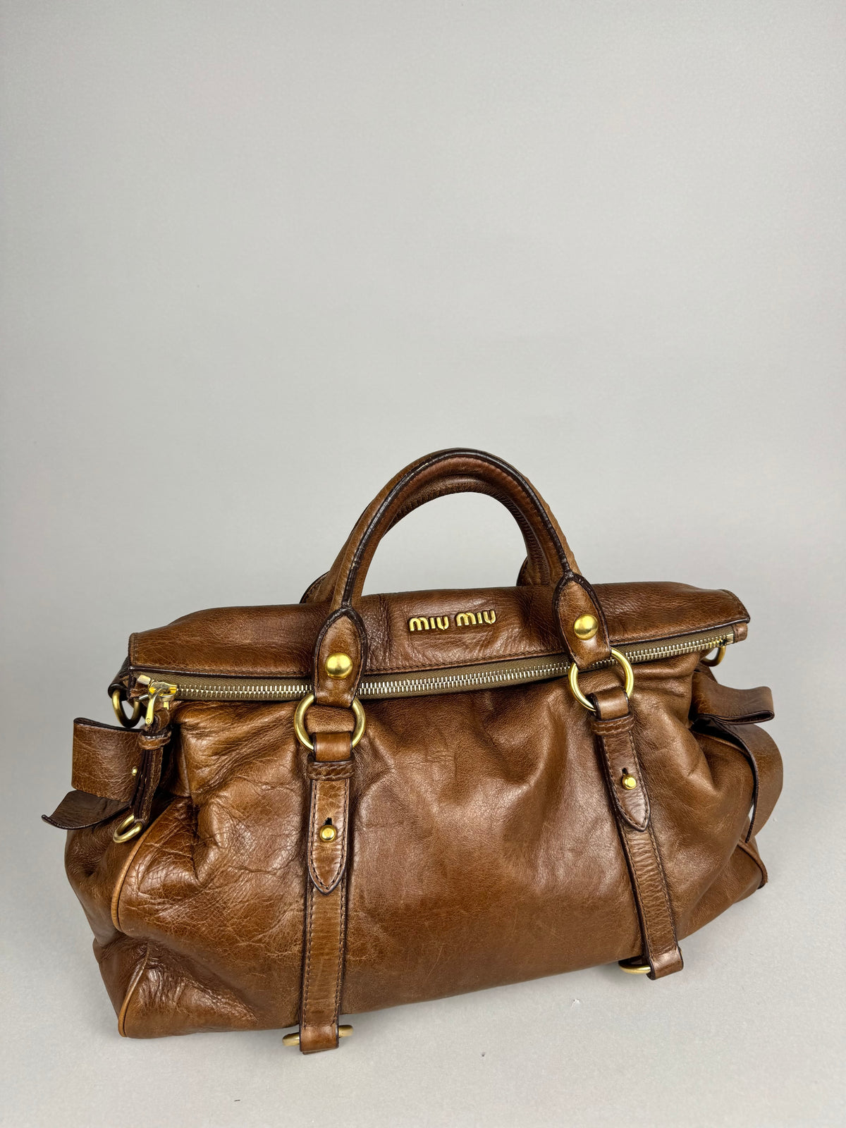 Miu Miu Lux Bow Vitello Leather Brown Tote