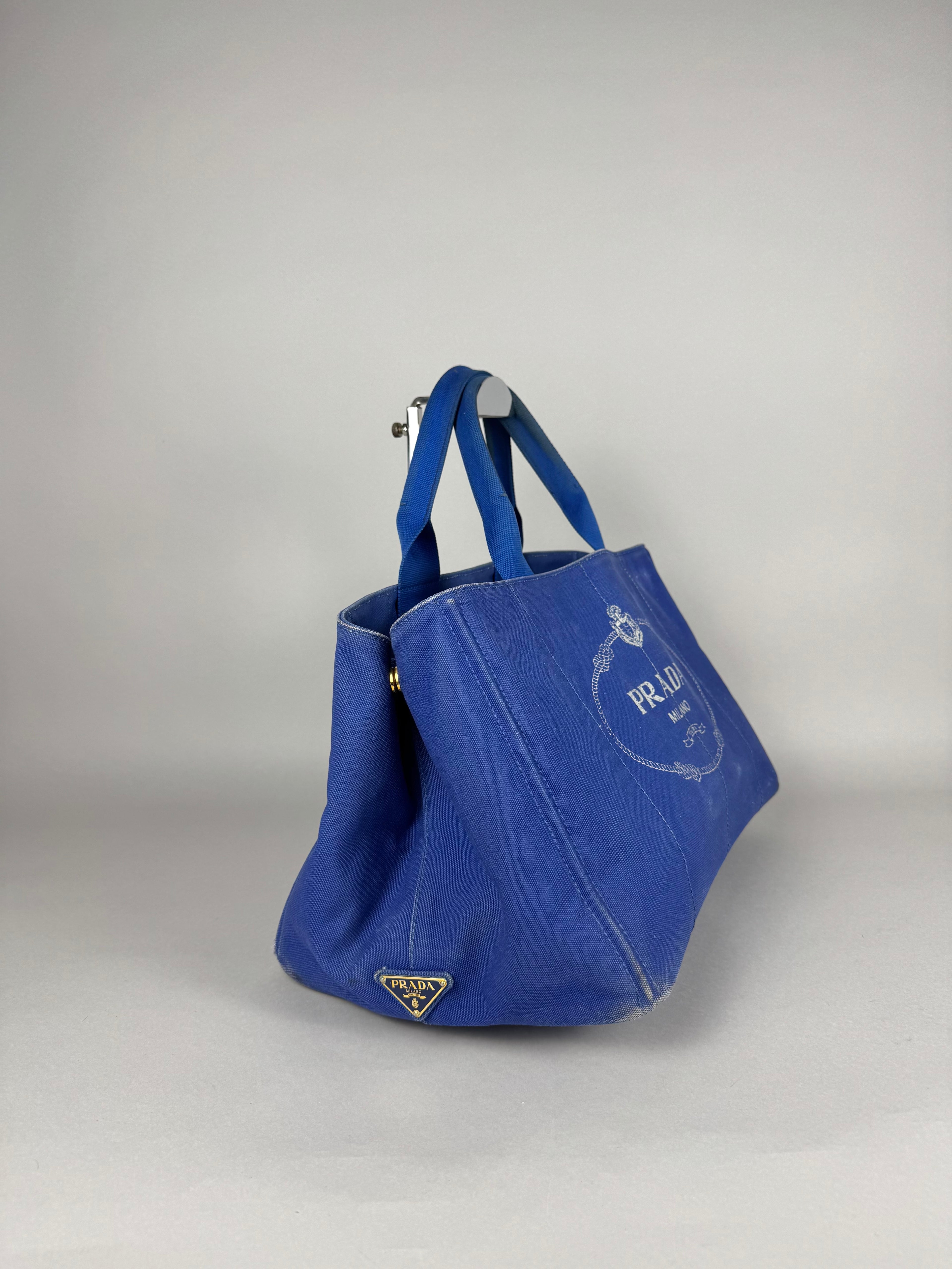 Prada Blue Printed Canapa Canvas Tote