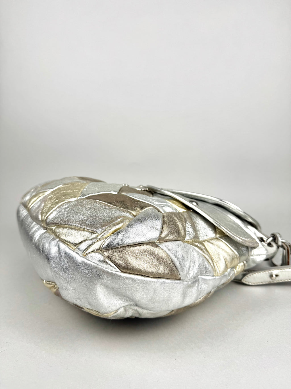 Miu Miu Silver Leather Harlequin Patchwork Coffer Matelass Hobo