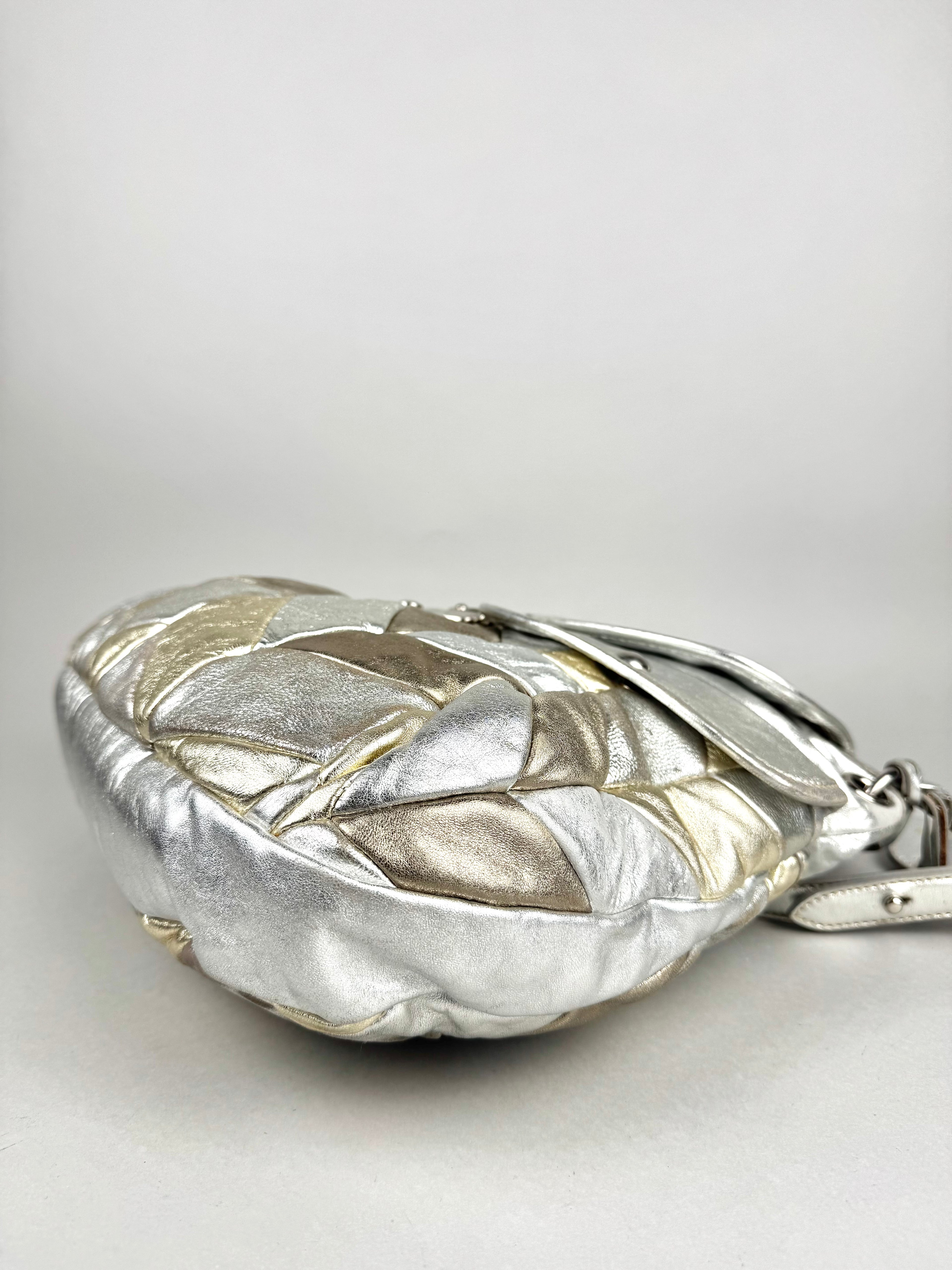 Miu Miu Silver Leather Harlequin Patchwork Coffer Matelass Hobo