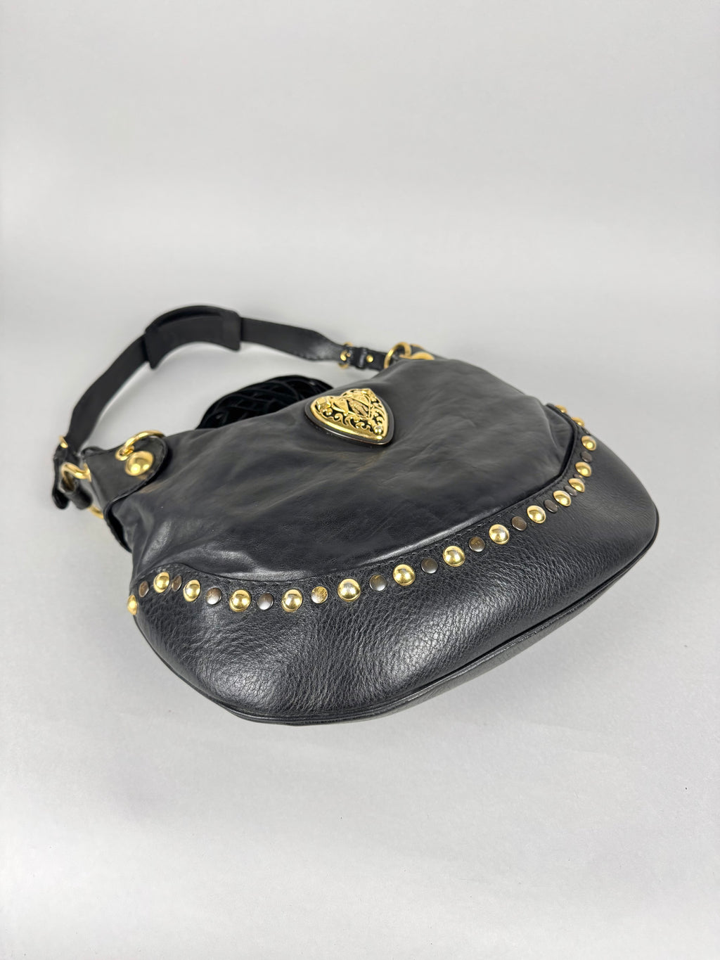 Gucci Babushka Studded Heart Hobo Leather Black
