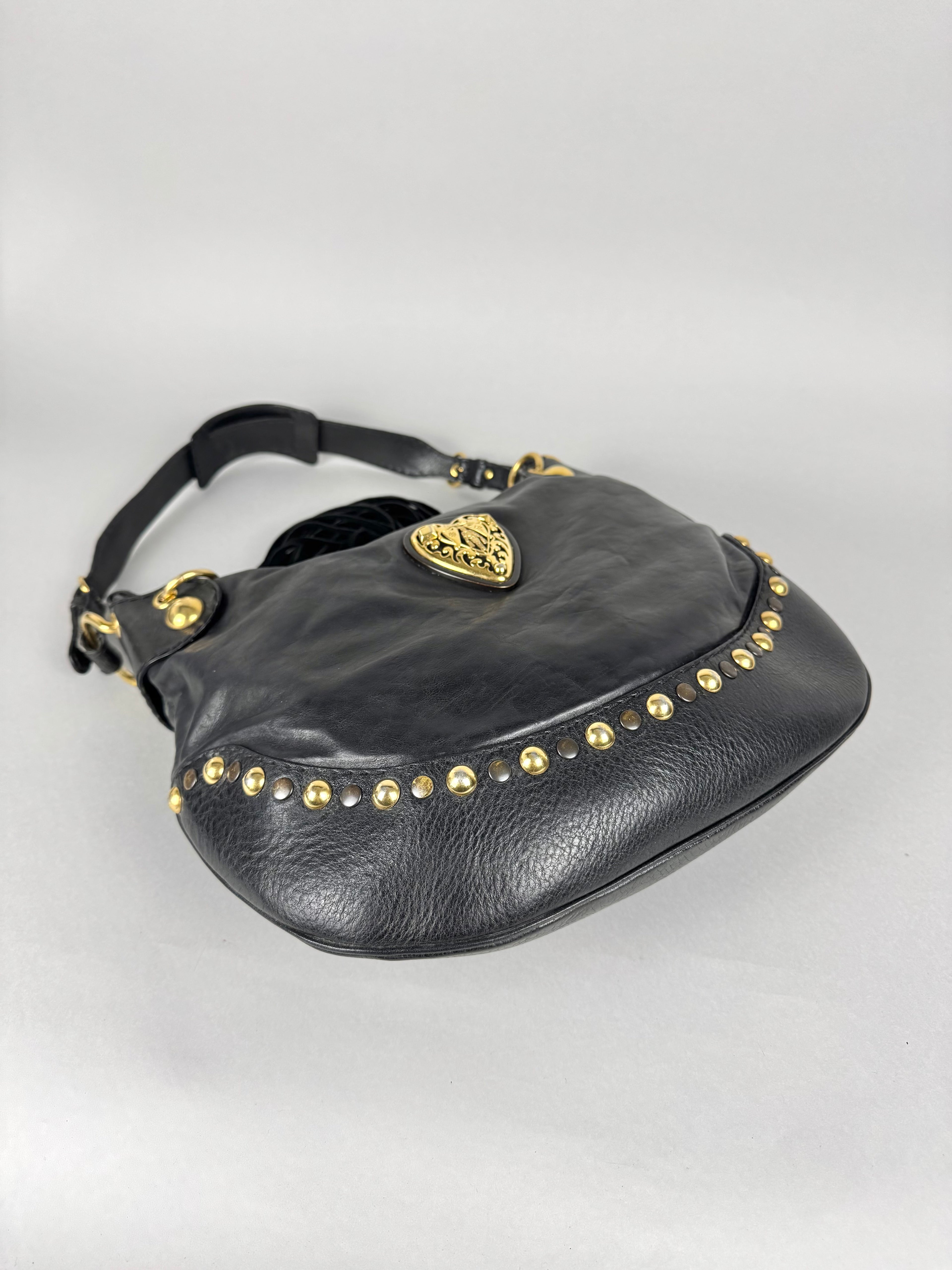 Gucci Babushka Studded Heart Hobo Leather Black
