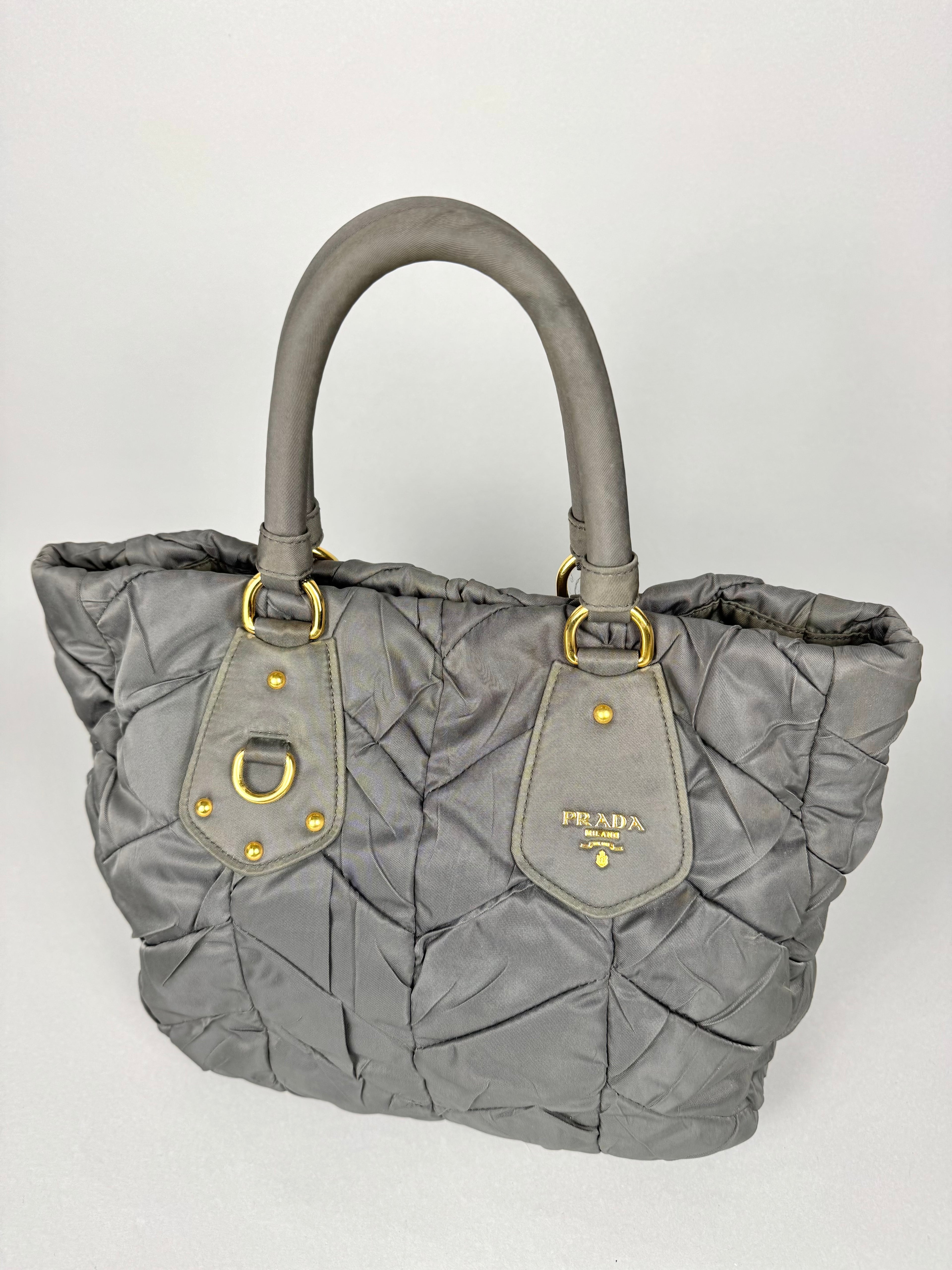 Prada Tessuto Chevron Nylon Tote Grey