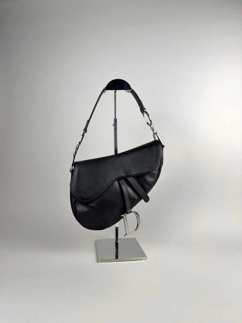 Christian Dior Black Leather Saddle Bag