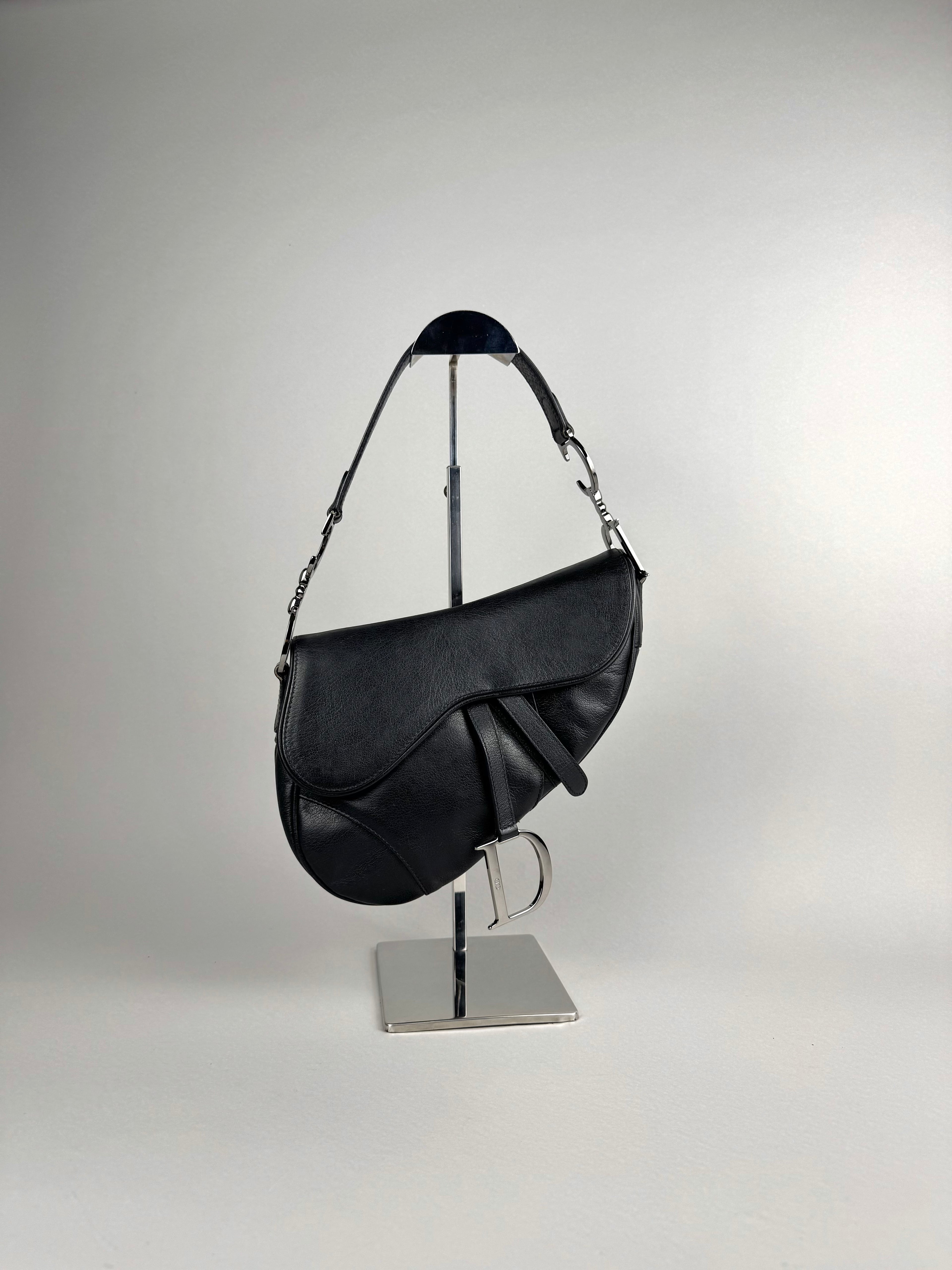 Christian Dior Black Leather Saddle Bag