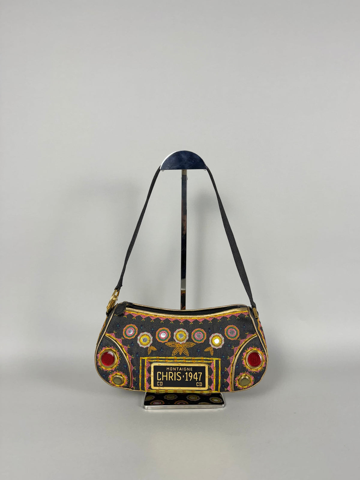 Christian Dior Embroidered Montaigne Cadillac 1947 Denim Bag