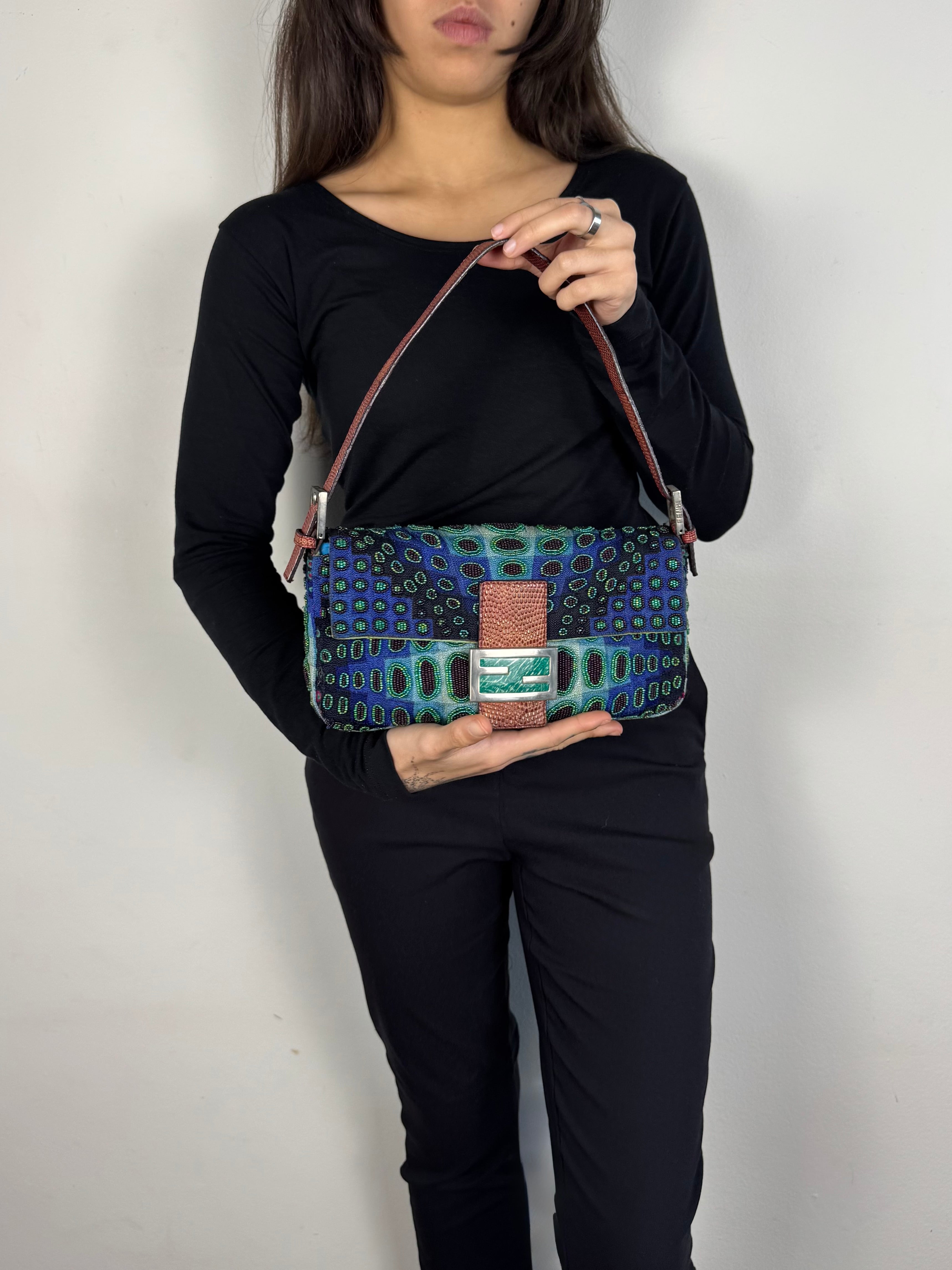 Fendi Baguette Beaded Lizard Victor Vasarely 1997