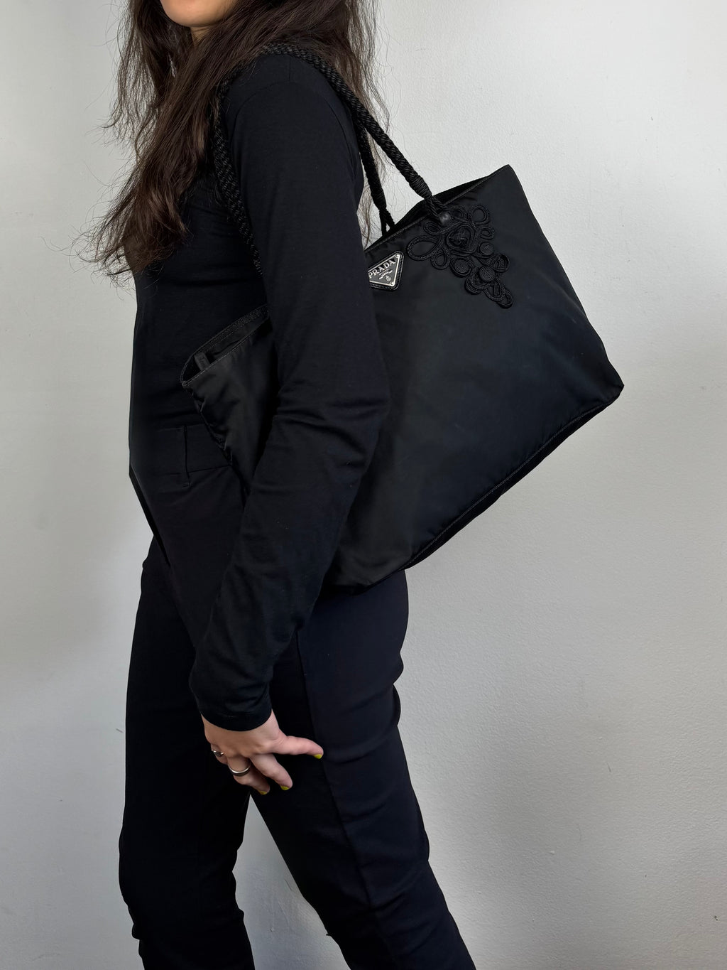 Prada Black Nylon Braided Tote