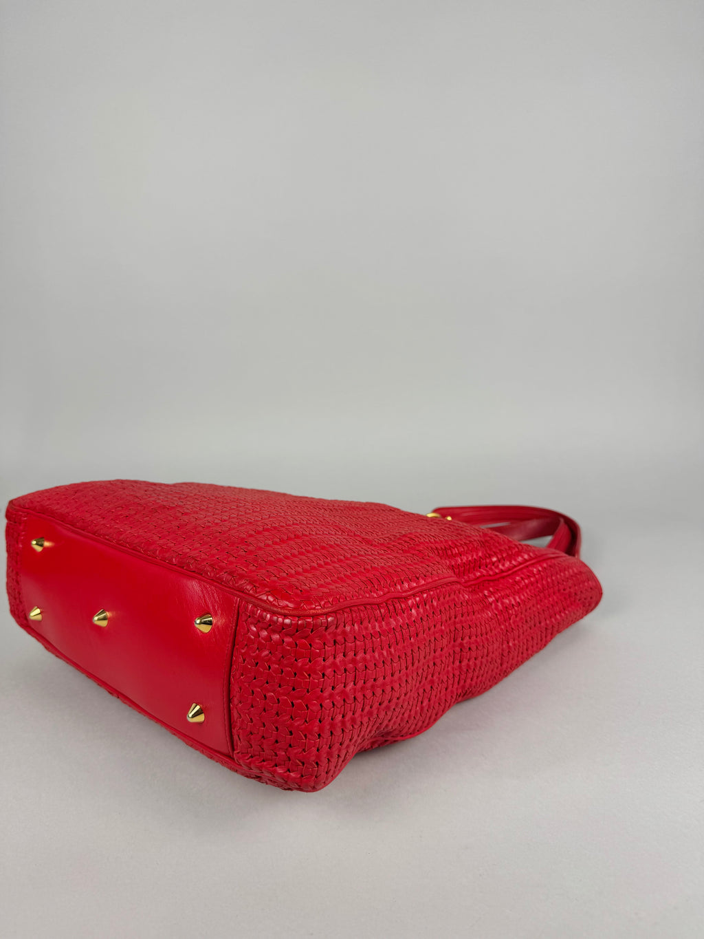 Christian Dior Red Woven Lambskin Leather Lady Dior Tote