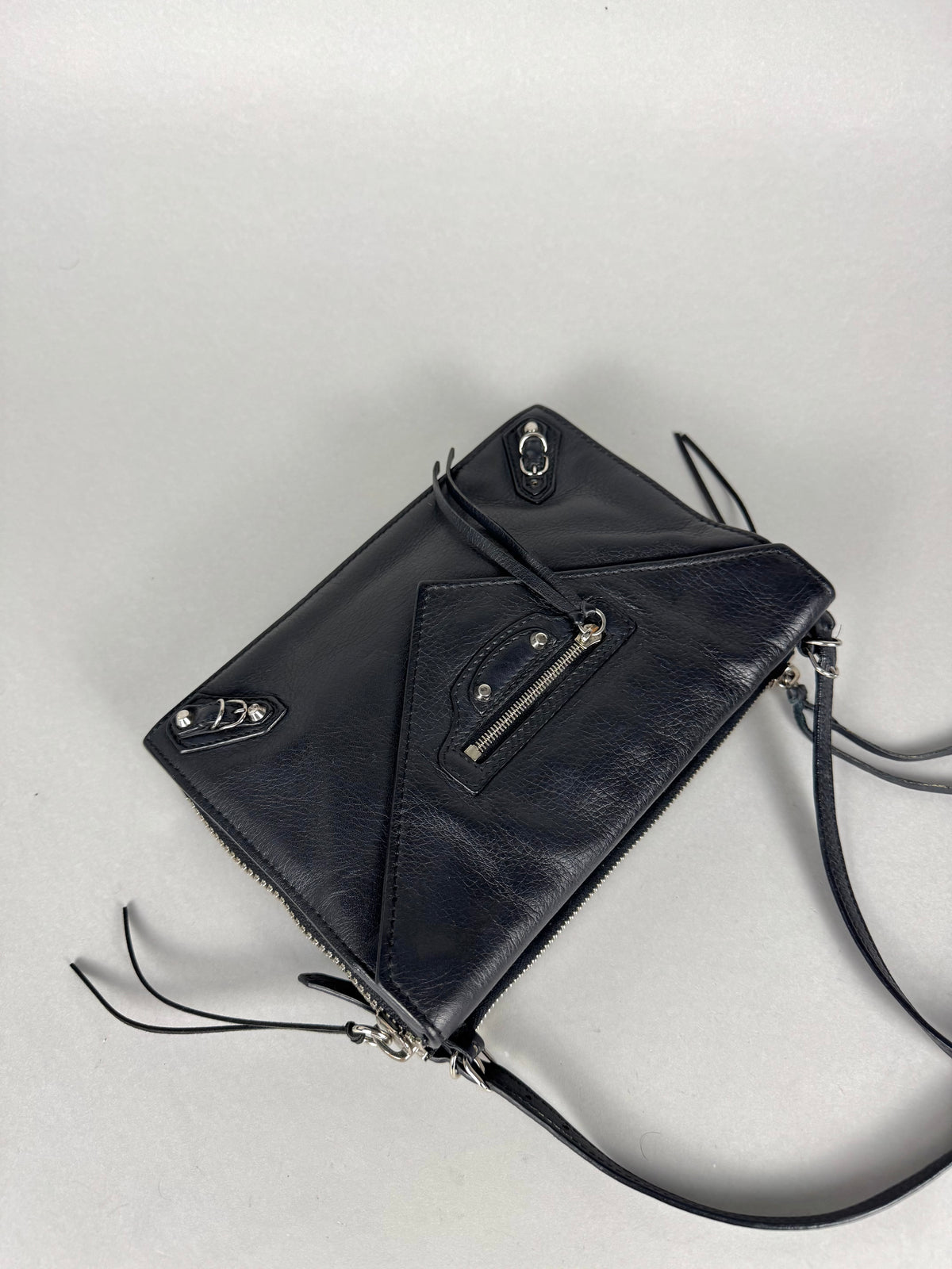 Balenciaga Black Calfskin Leather Papier Zip-Around Triple Bag