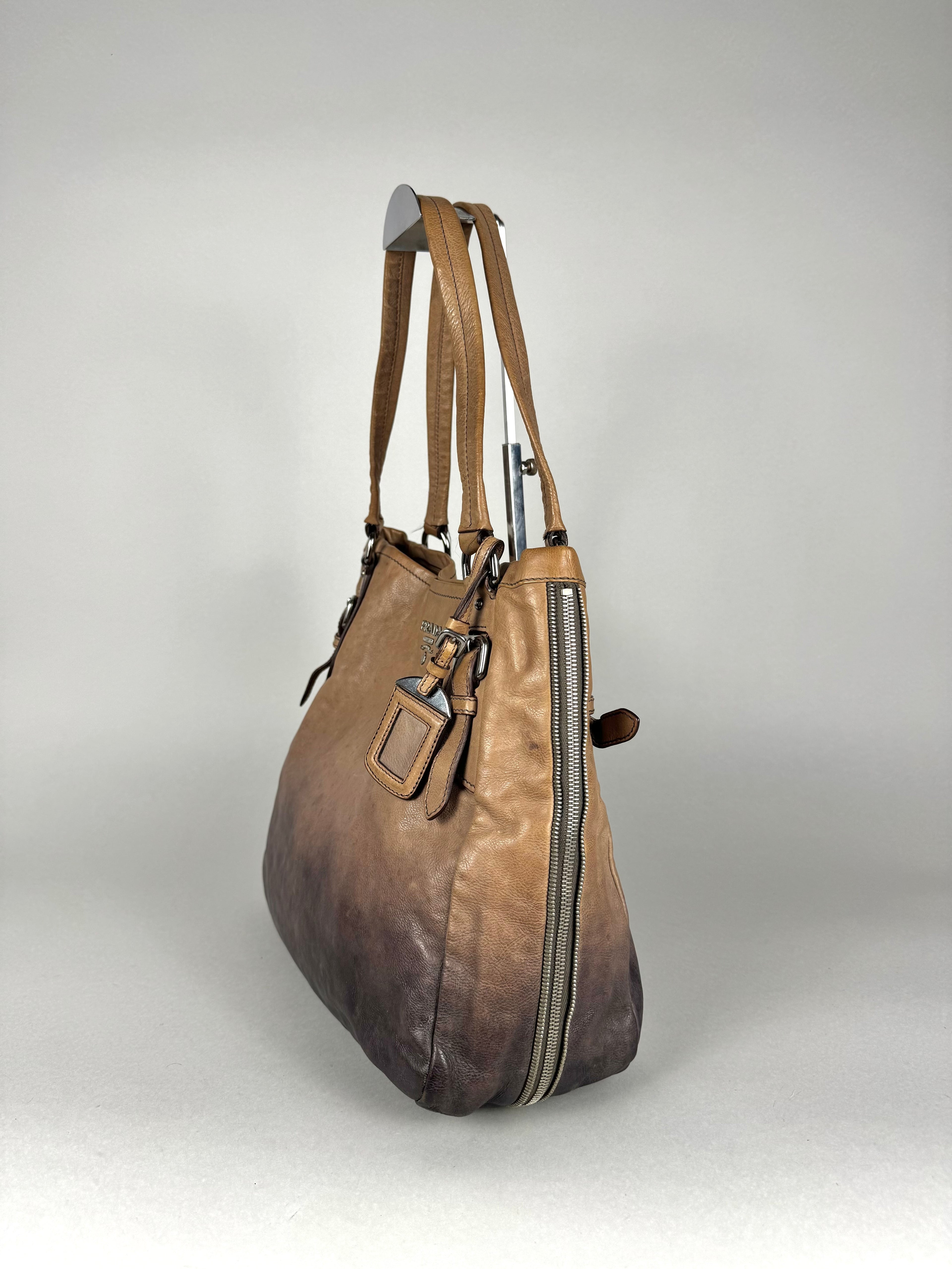 Prada Side Zip Ombre Calfskin Leather Tote