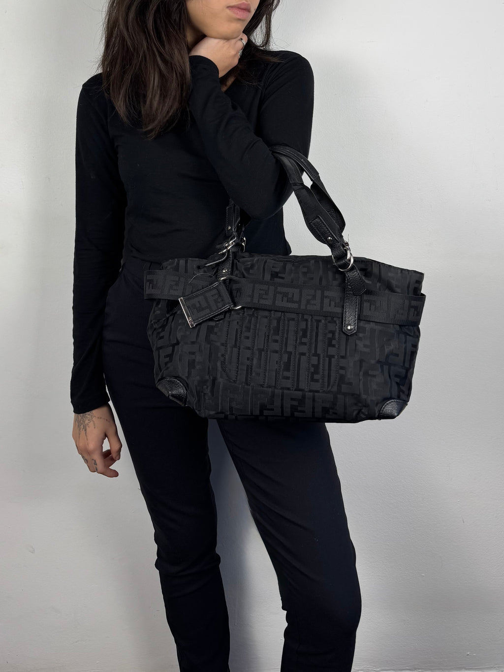 Fendi Monogram Zucca Zip Code Shoulder