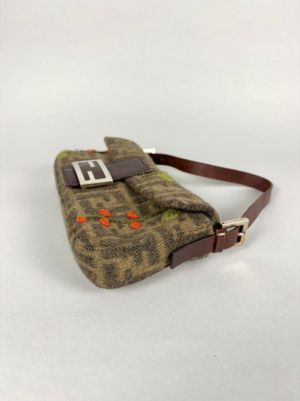 Fendi Vintage Cashmere Wool Embroidered Baguette