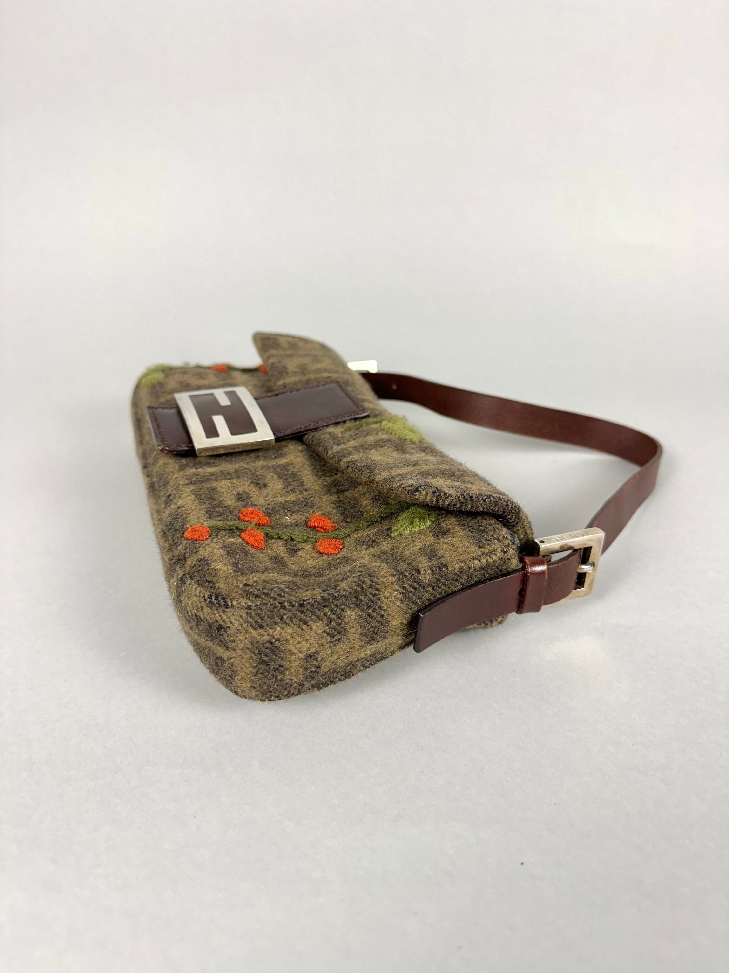 Fendi Vintage Cashmere Wool Embroidered Baguette