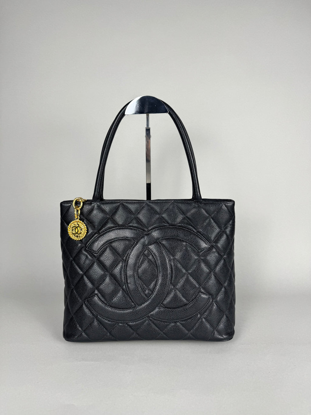 Chanel Medallion Black Leather Caviar Tote