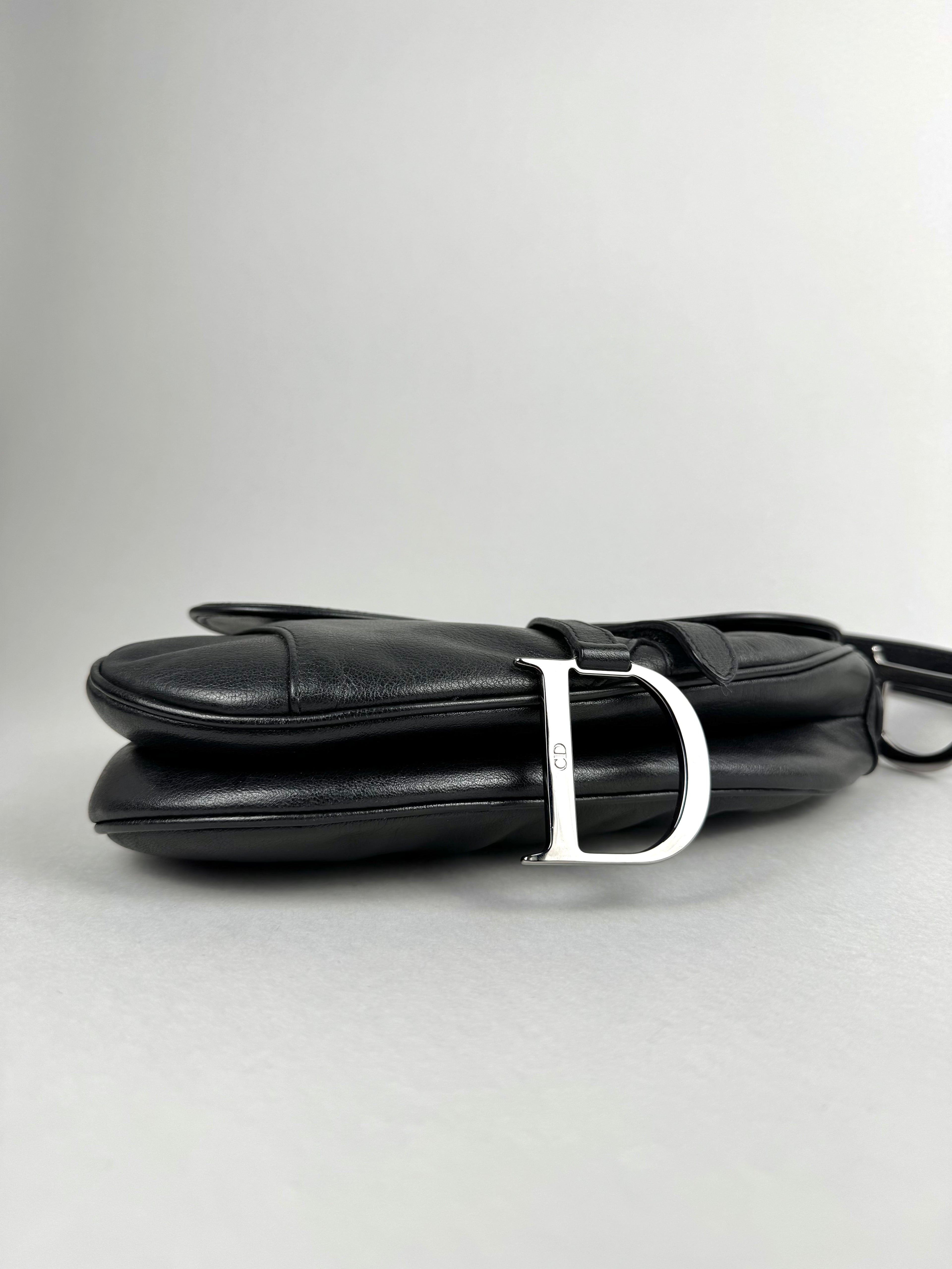 Christian Dior Black Leather Saddle Bag