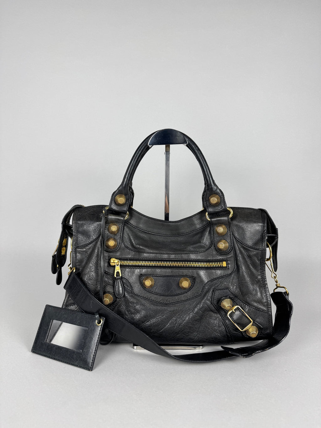 Balenciaga Agneau 21 Gold Hardware City Black Leather
