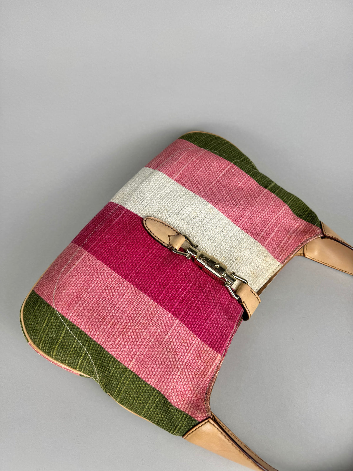 Gucci Jackie O 1961 Raffia and Leather Striped Shoulder