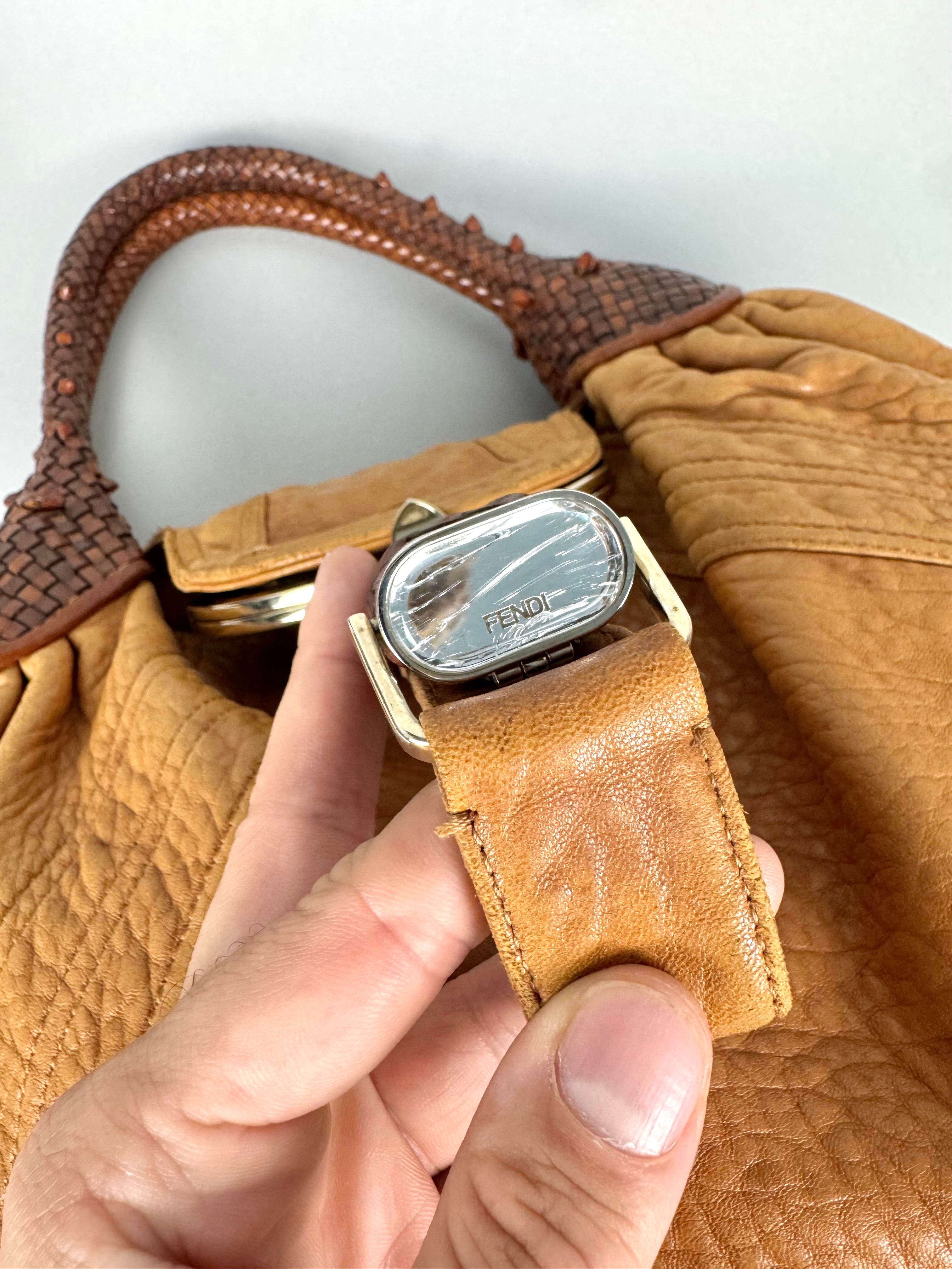 Fendi Spy Intreciatto Caramel Leather Bag