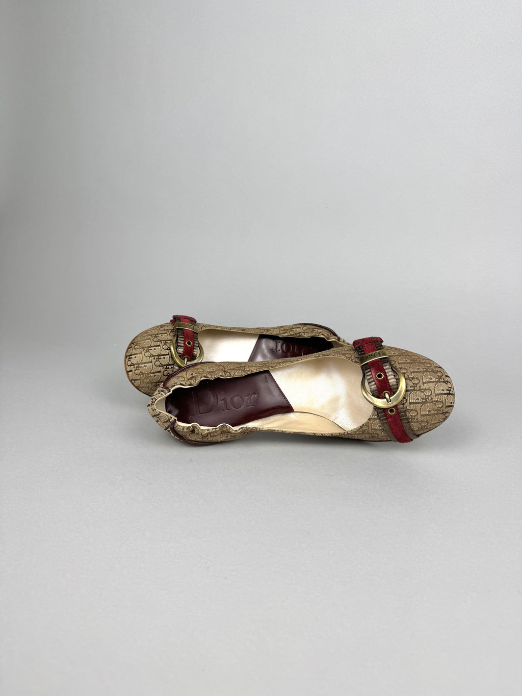 Dior Monogram Burgundy Beige Canvas Heels
