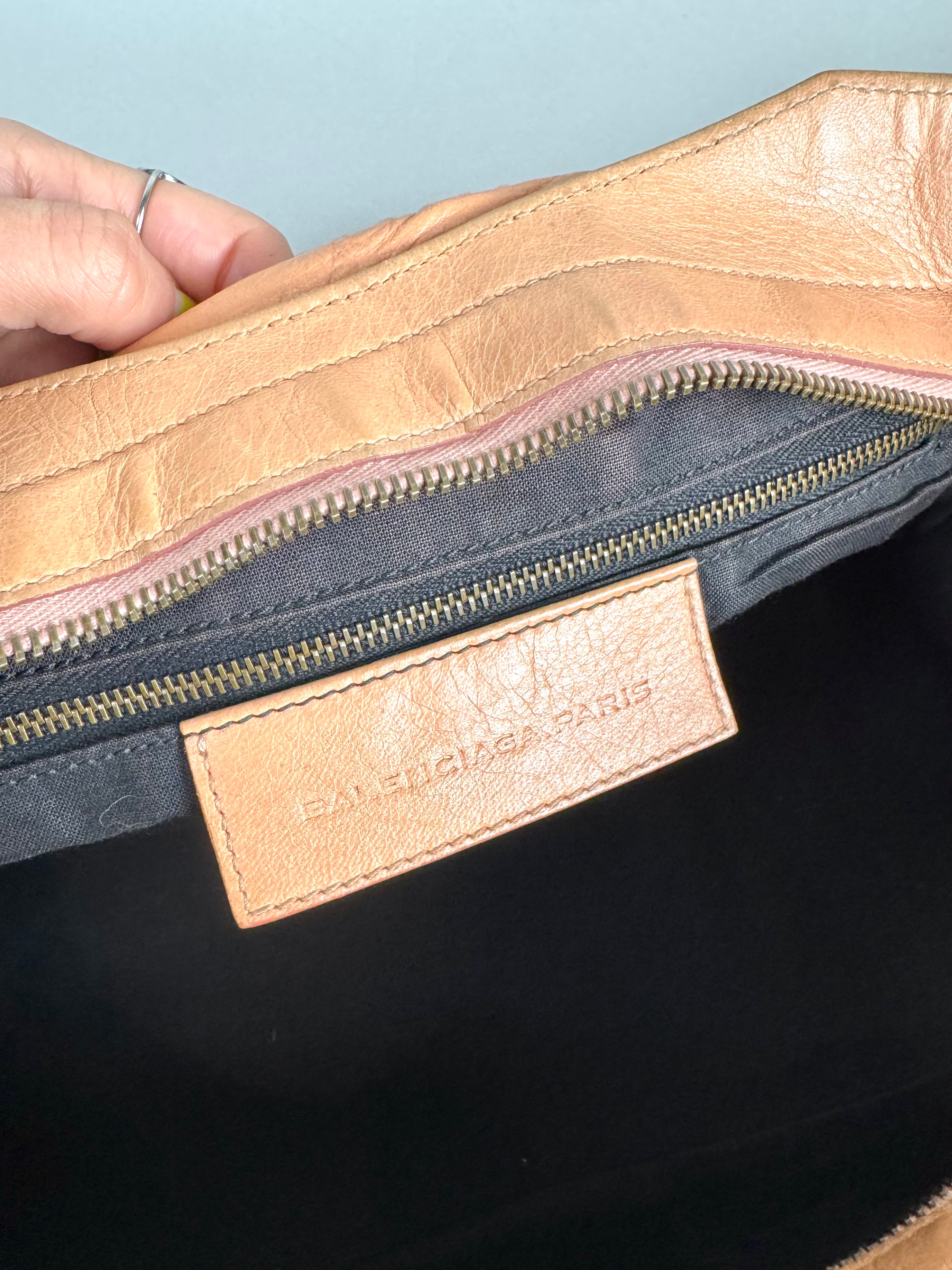 Balenciaga Cumin Lambskin Leather Motorcycle Part-Time Bag