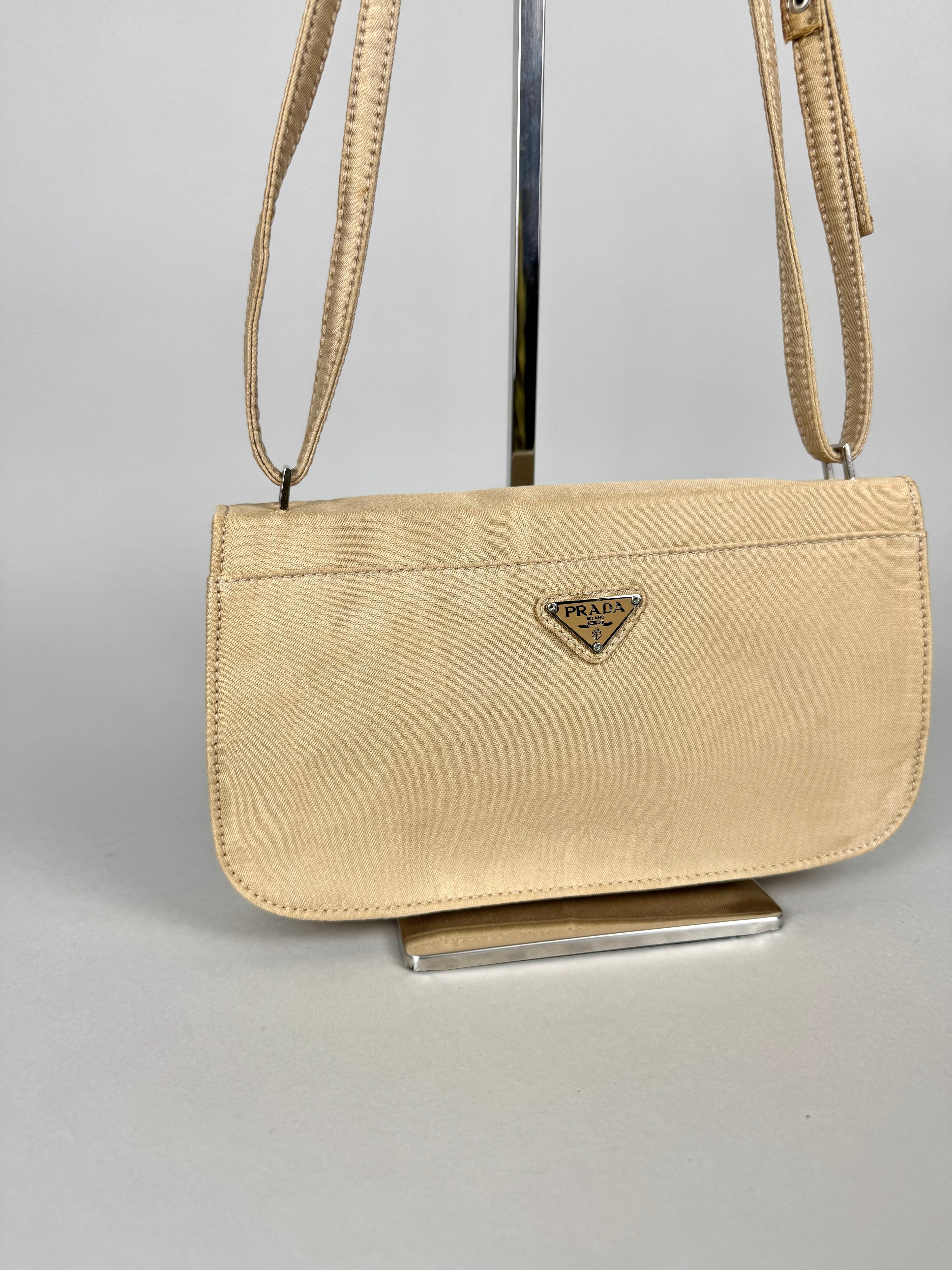 Prada Satin 2way Pochette Beige