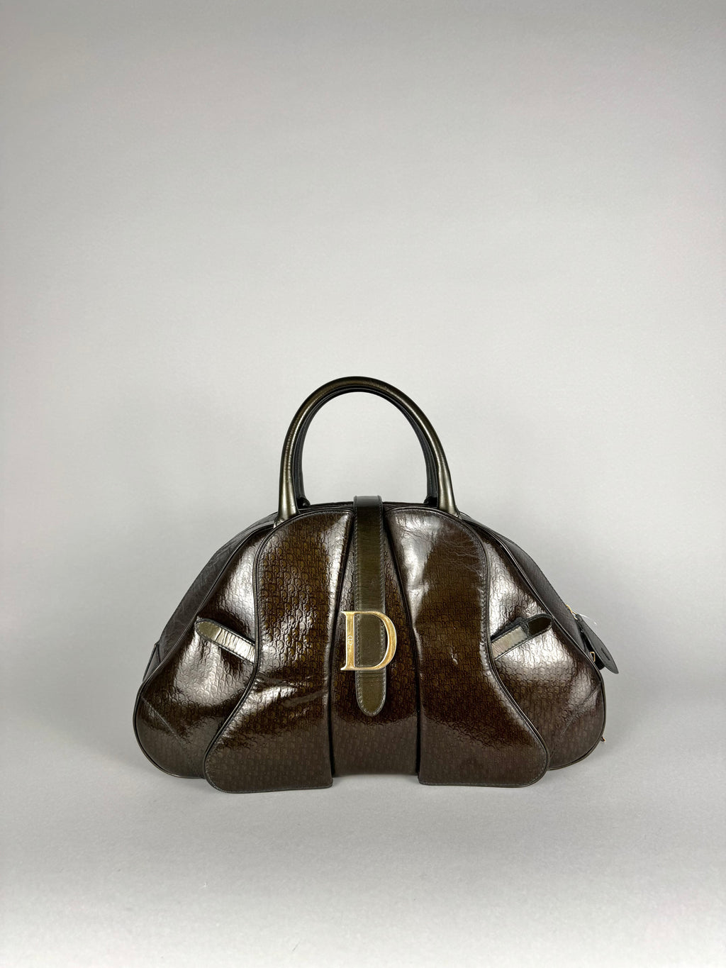 Christian Dior Monogram Double Saddle Patent Green