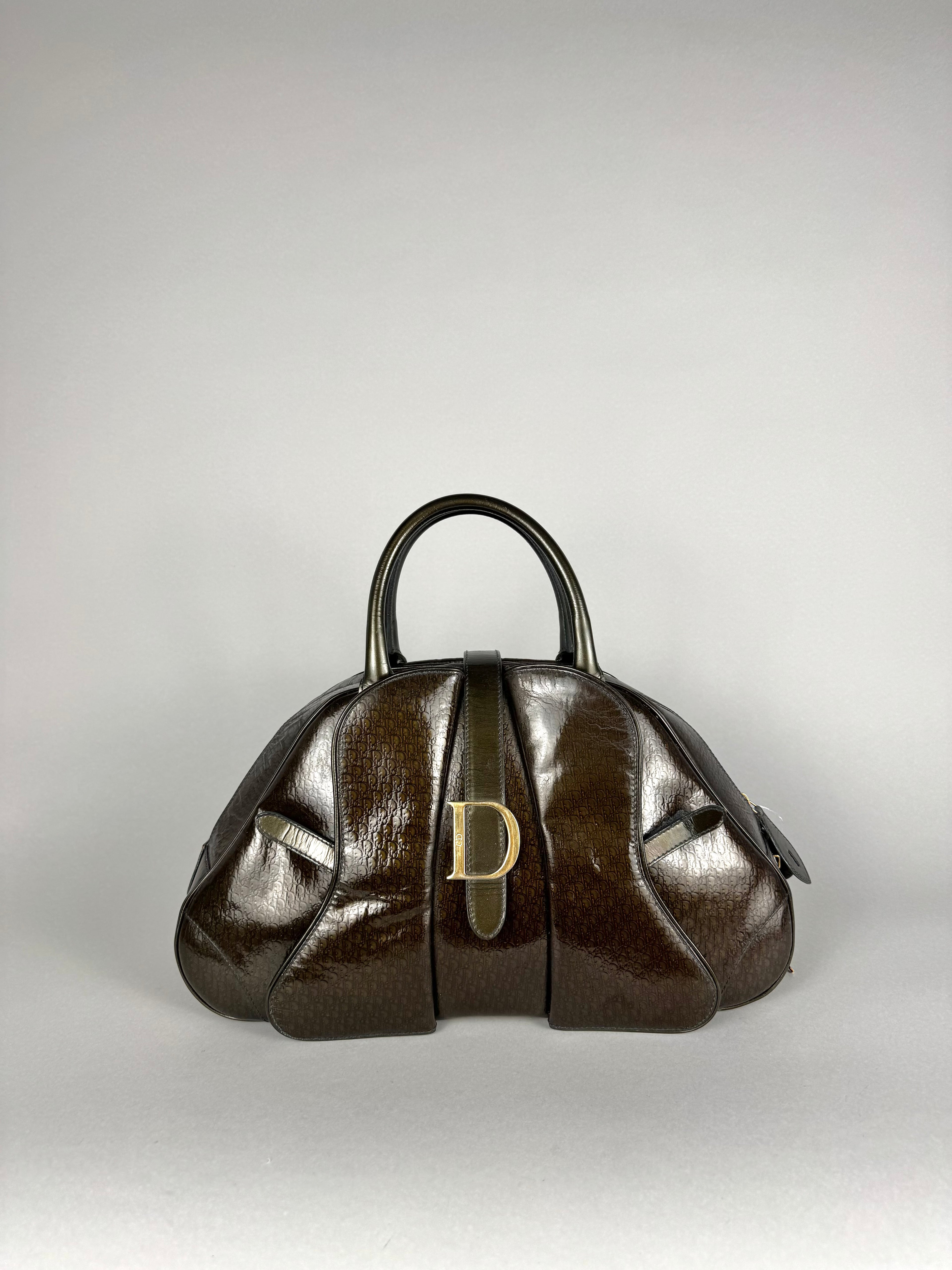 Christian Dior Monogram Double Saddle Patent Green