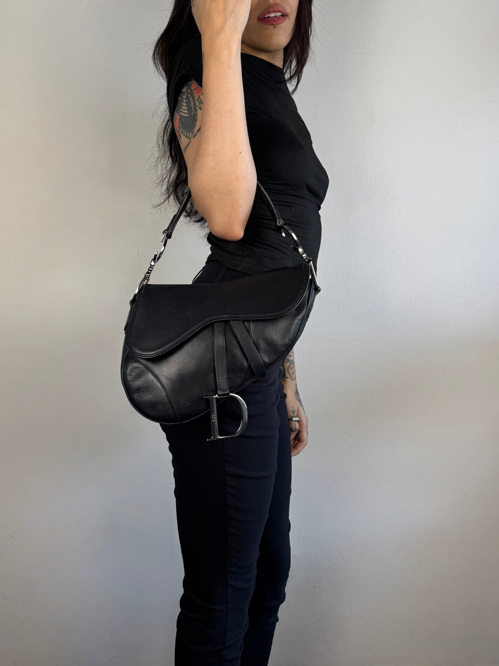 Christian Dior Black Leather Saddle Bag