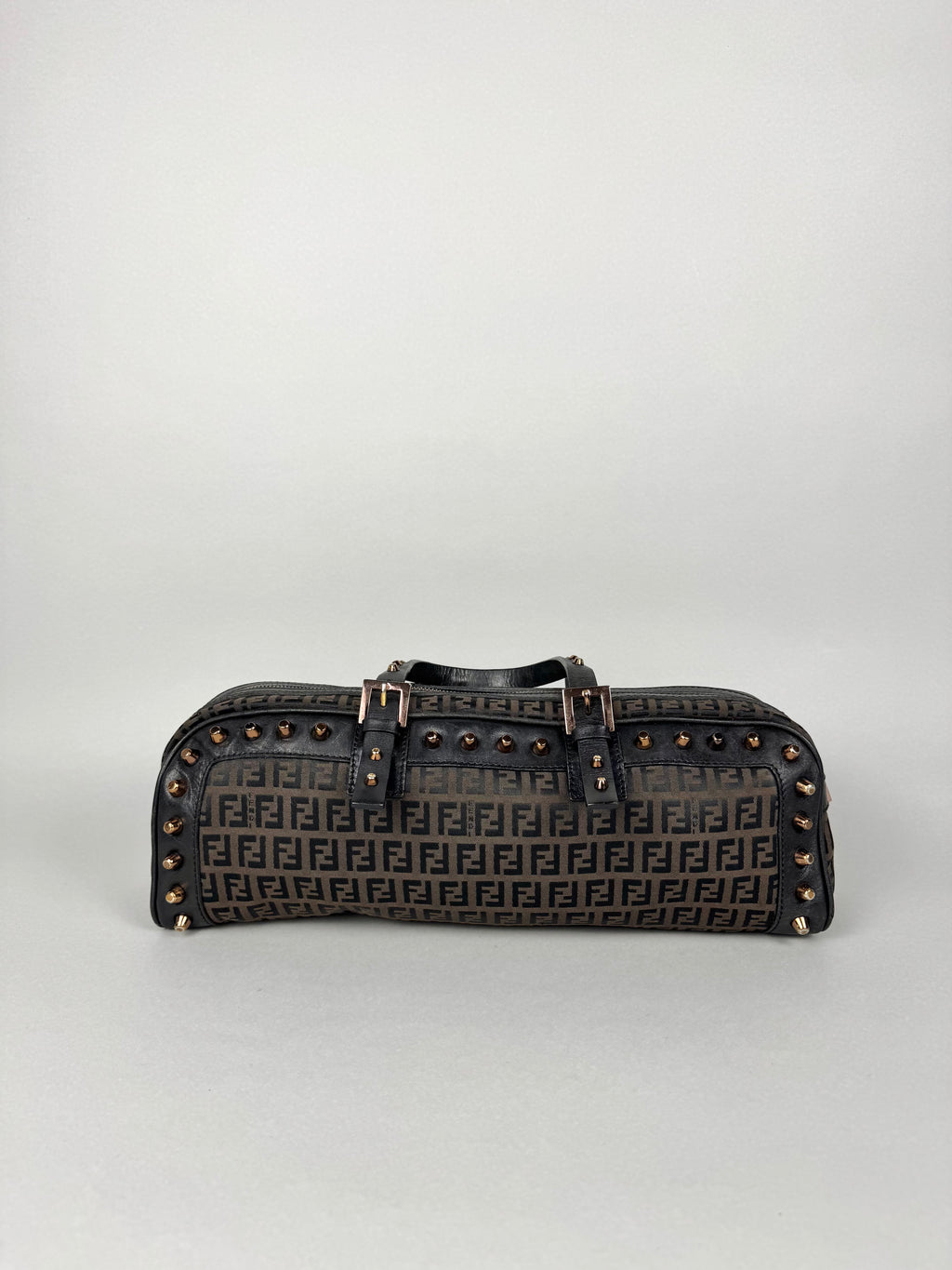 Fendi Monogram Zucchino Studded Bowler Bag