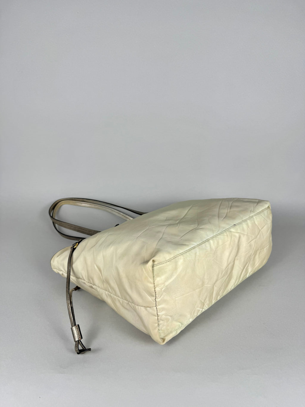 Prada Tessuto Nylon Saffiano Shopping Tote Off White