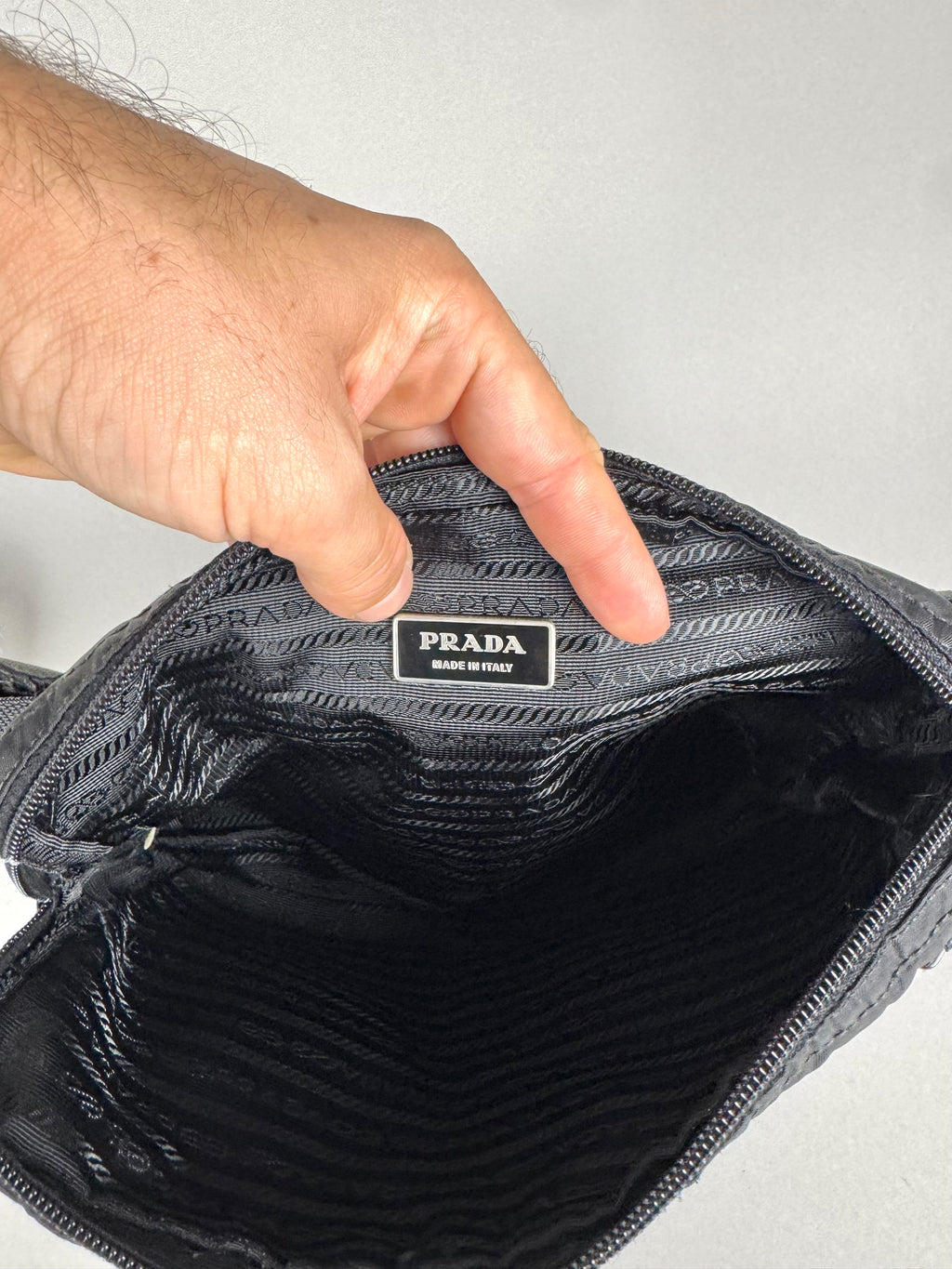 Prada Tessuto Nylon Black Saffiano Belt