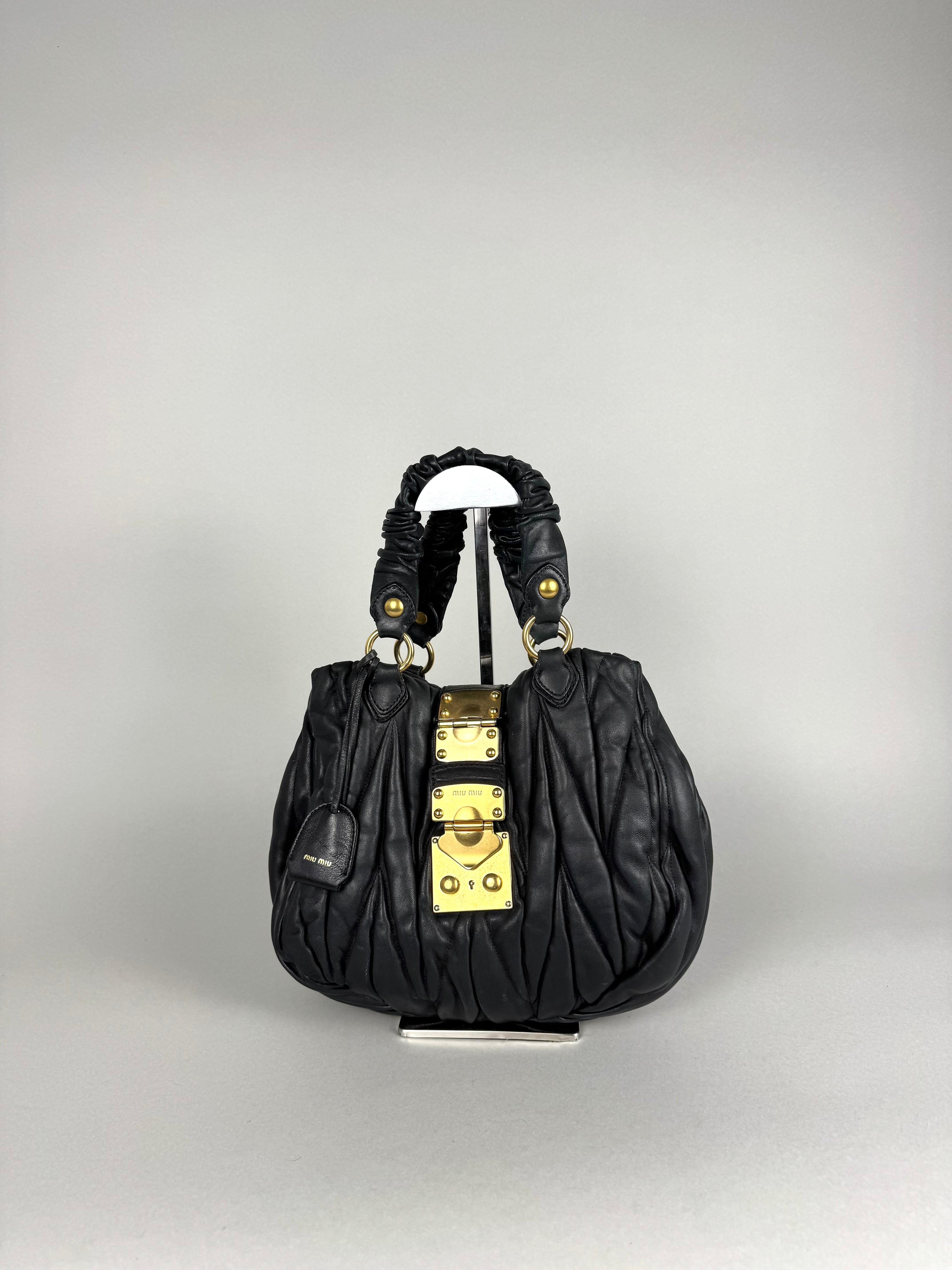 Miu Miu Coffer Matelasse Lambskin Leather Black