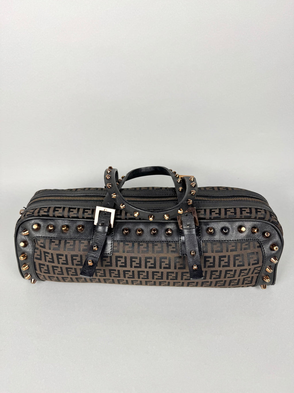 Fendi Monogram Zucchino Studded Bowler Bag