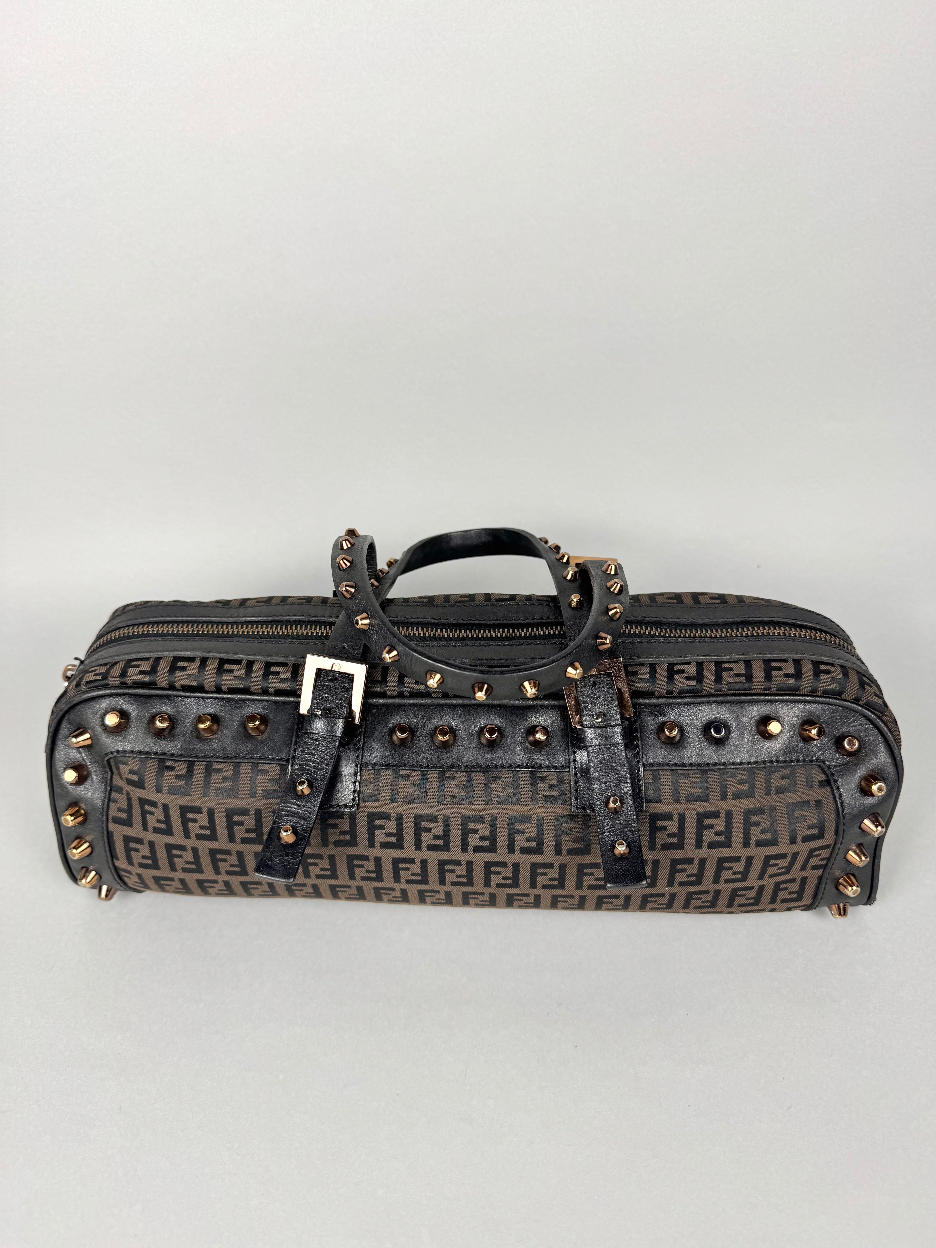 Fendi Monogram Zucchino Studded Bowler Bag