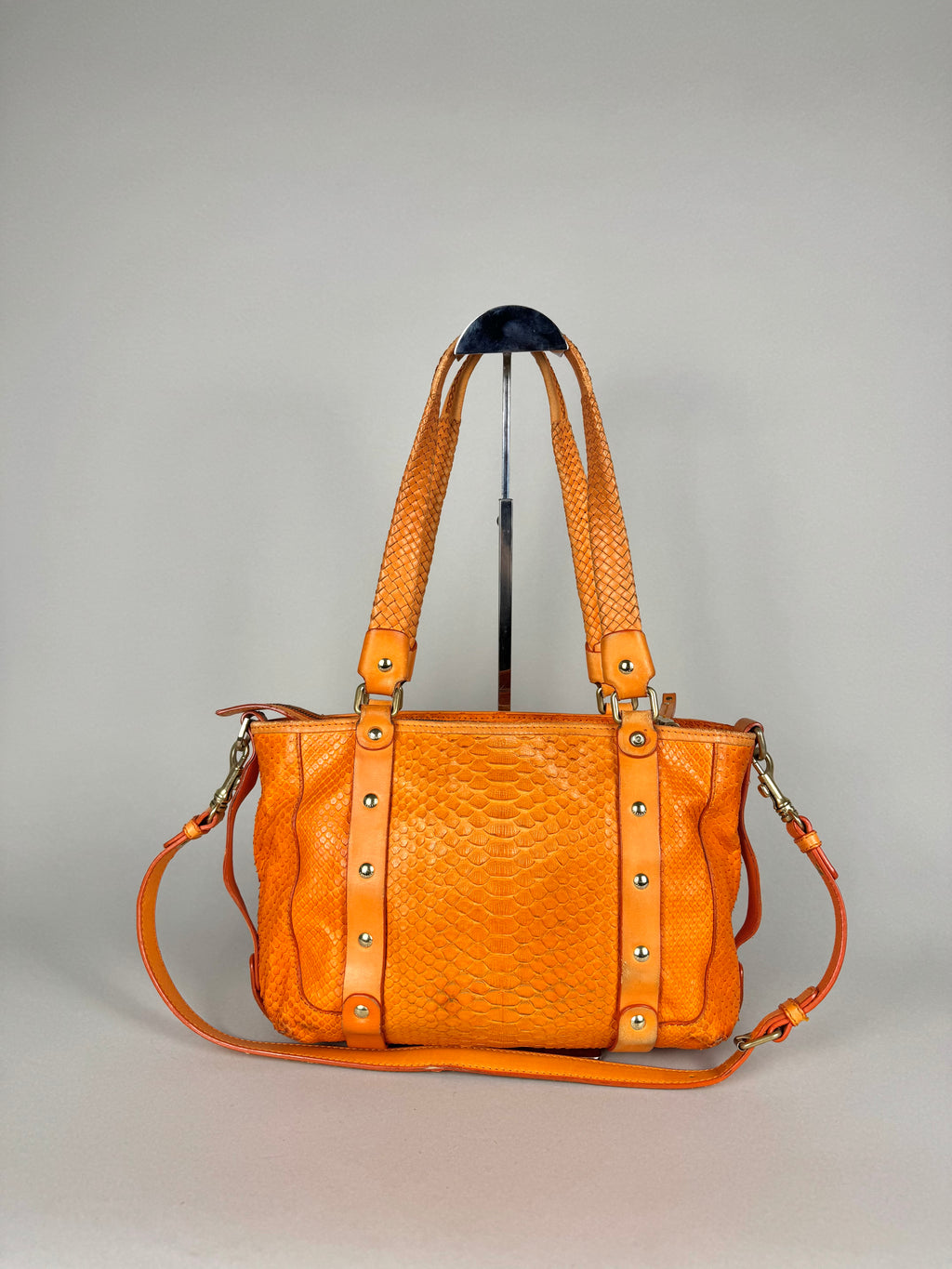 Versace Orange Python and Leather Tote