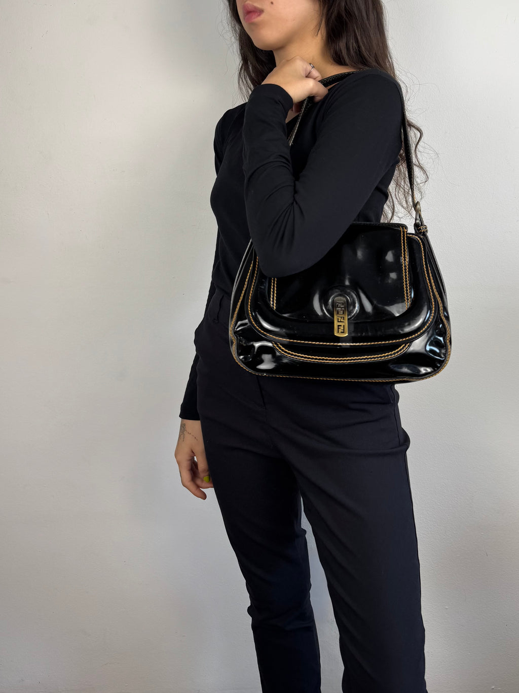 Fendi Patent Leather B Black