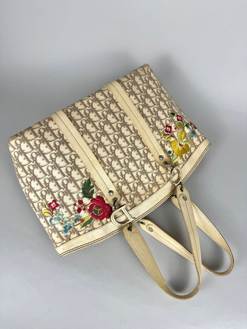 Christian Dior Beige Diorissimo Embroidered Flowers Tote