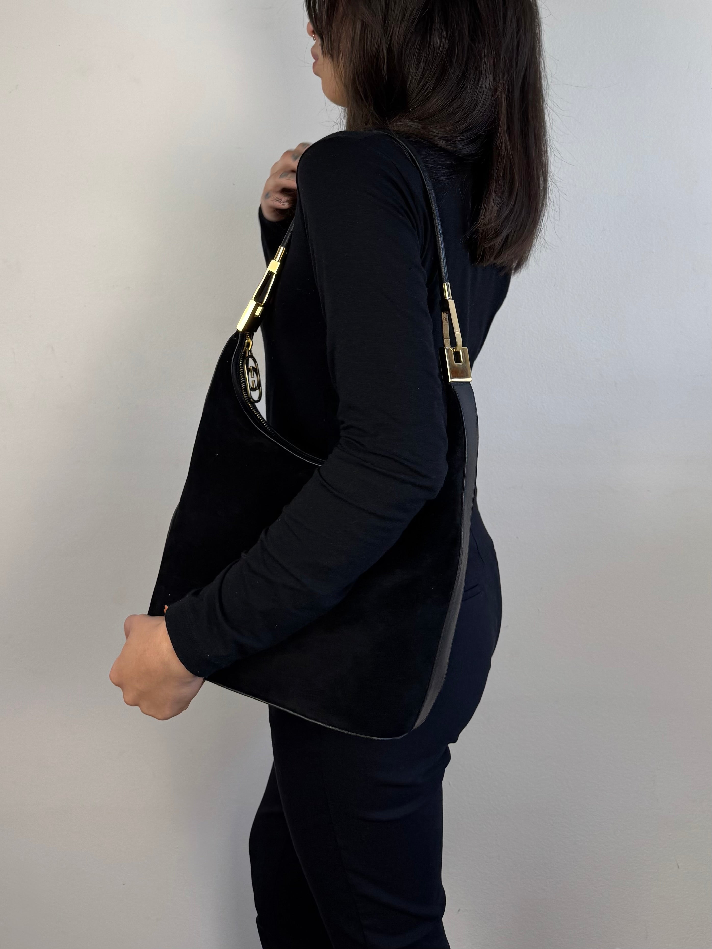 Gucci Black Suede Leather Shoulder