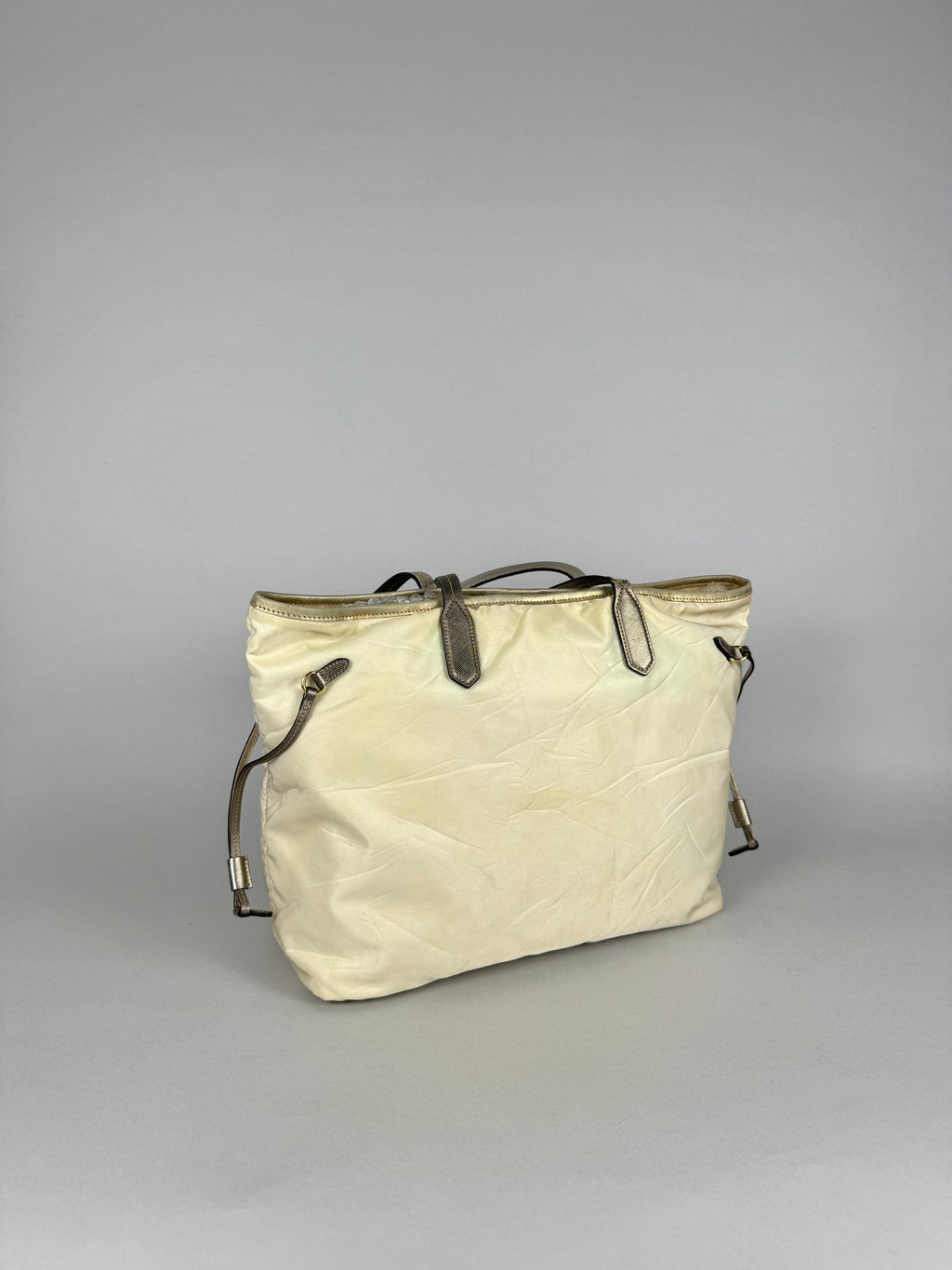 Prada Tessuto Nylon Saffiano Shopping Tote Off White