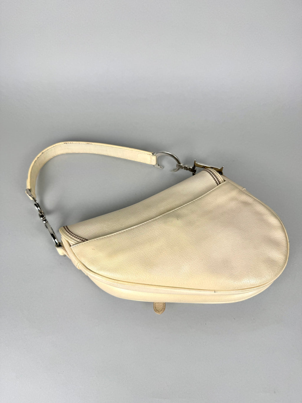 Christian Dior White Leather Strap Saddle
