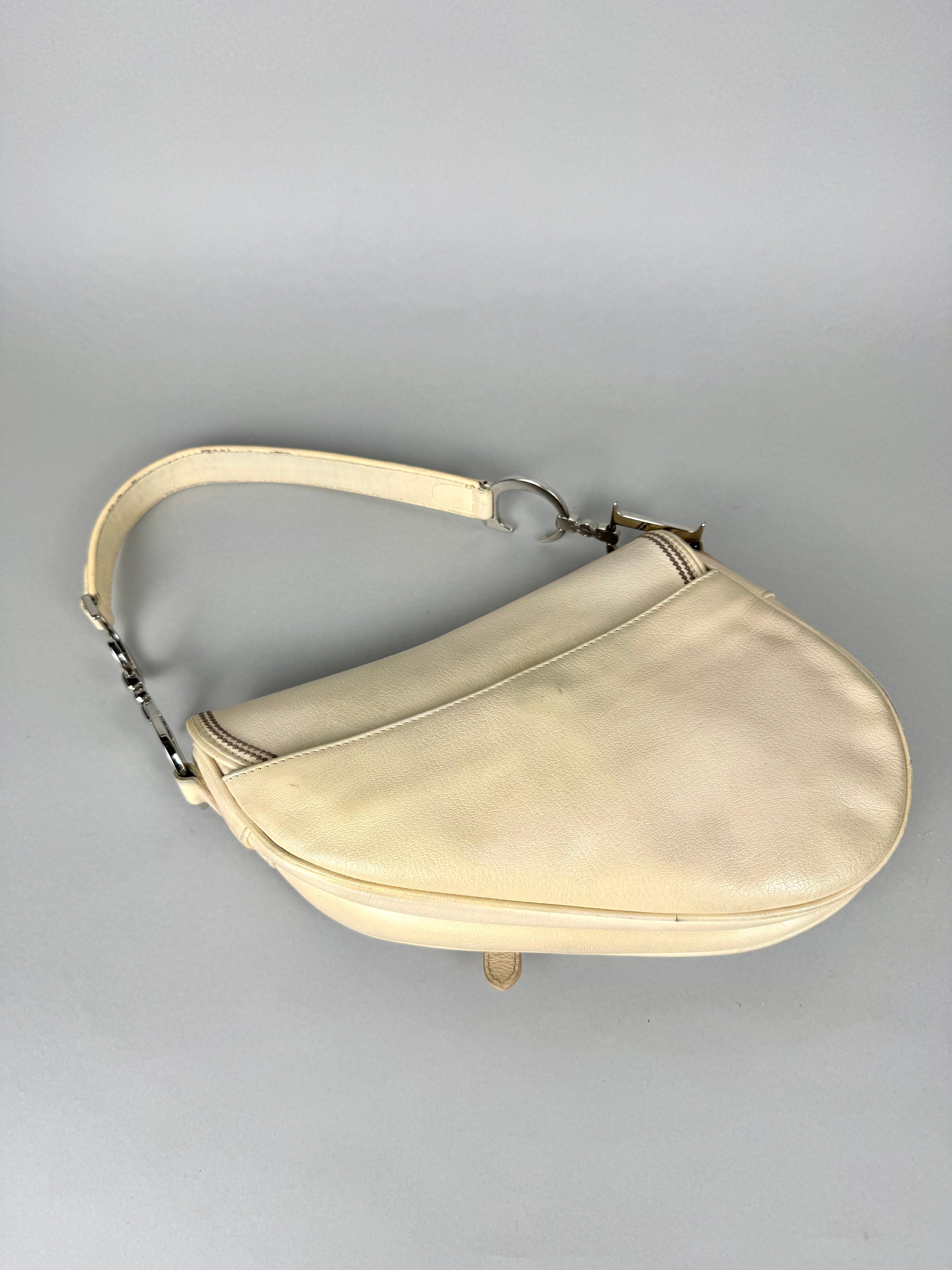 Christian Dior White Leather Strap Saddle