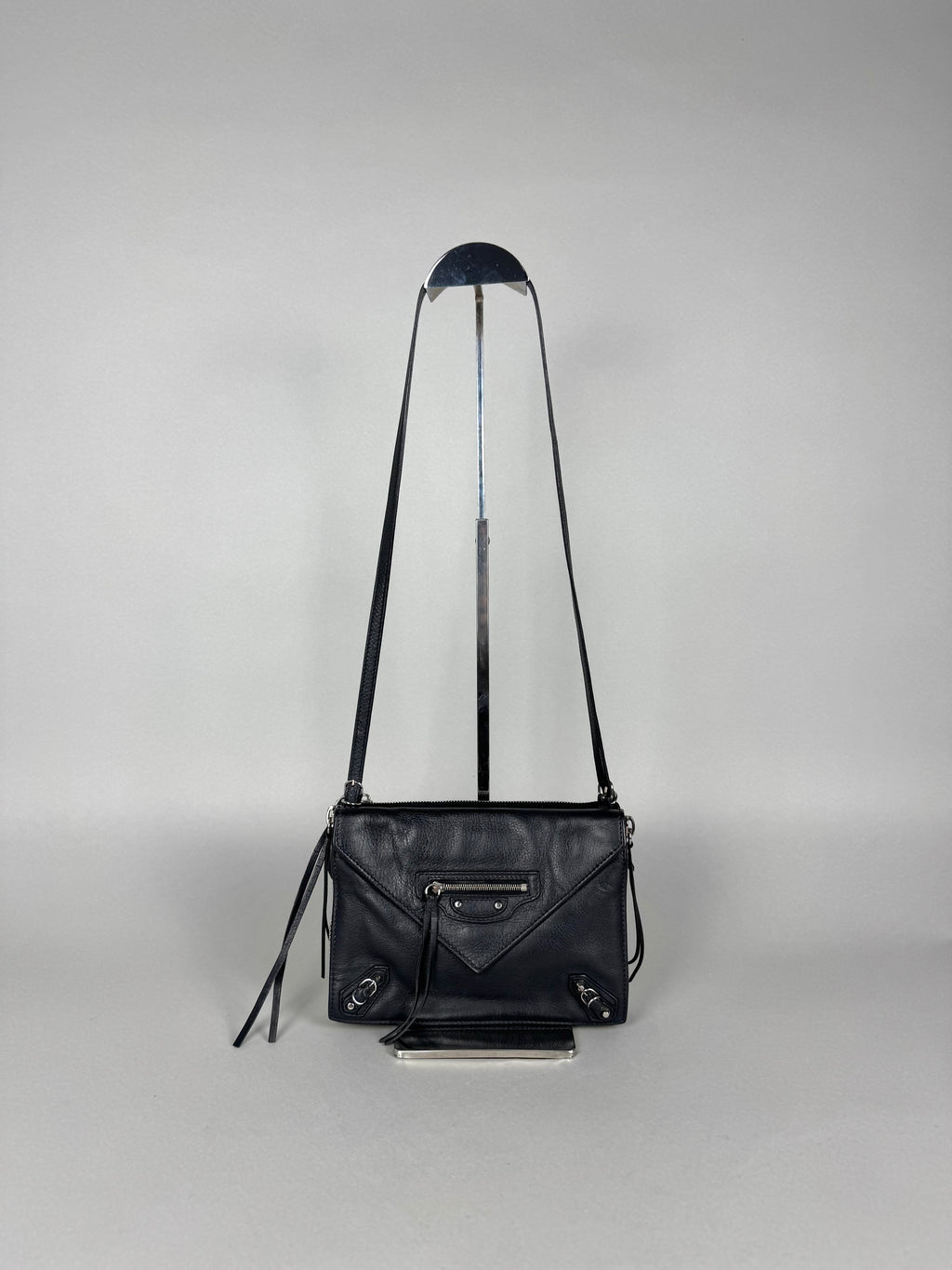 Balenciaga Black Calfskin Leather Papier Zip-Around Triple Bag