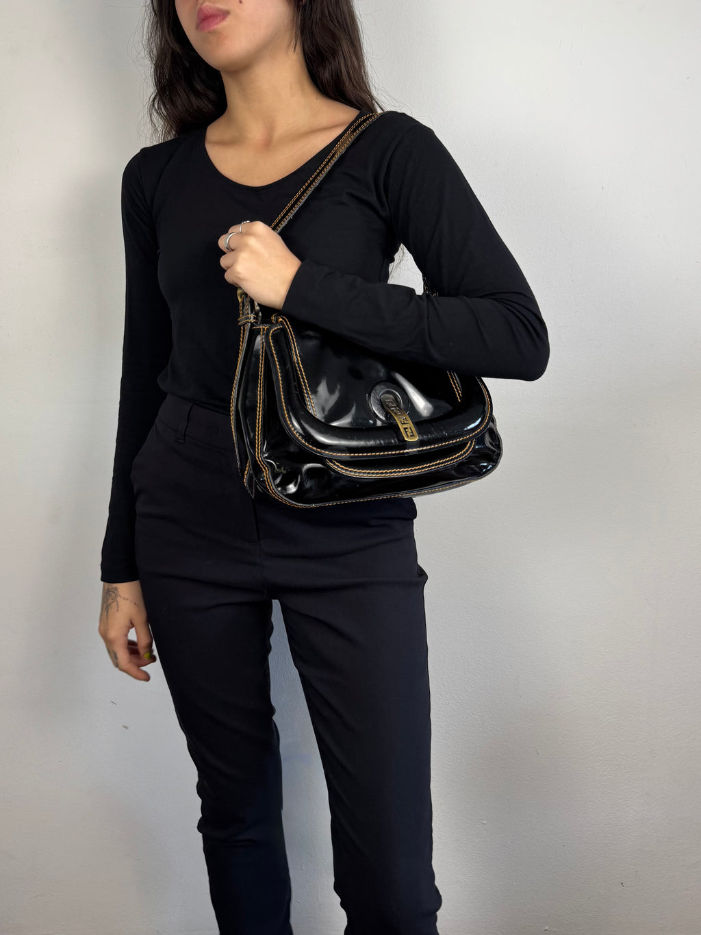 Fendi Patent Leather B Black