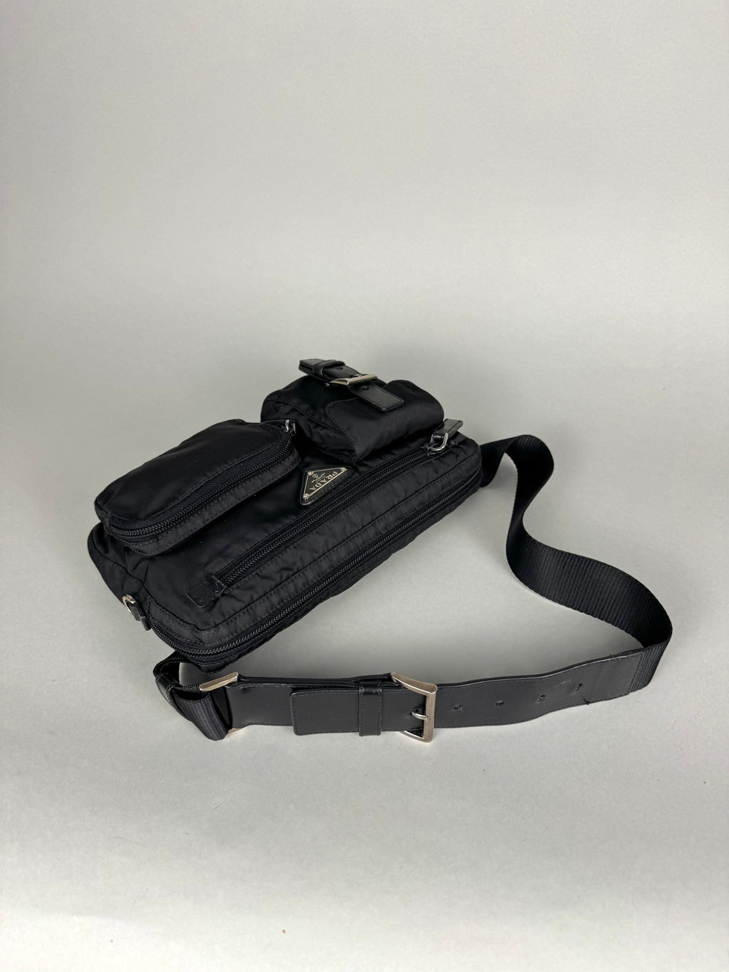 Prada Tessuto Nylon Black Saffiano Belt