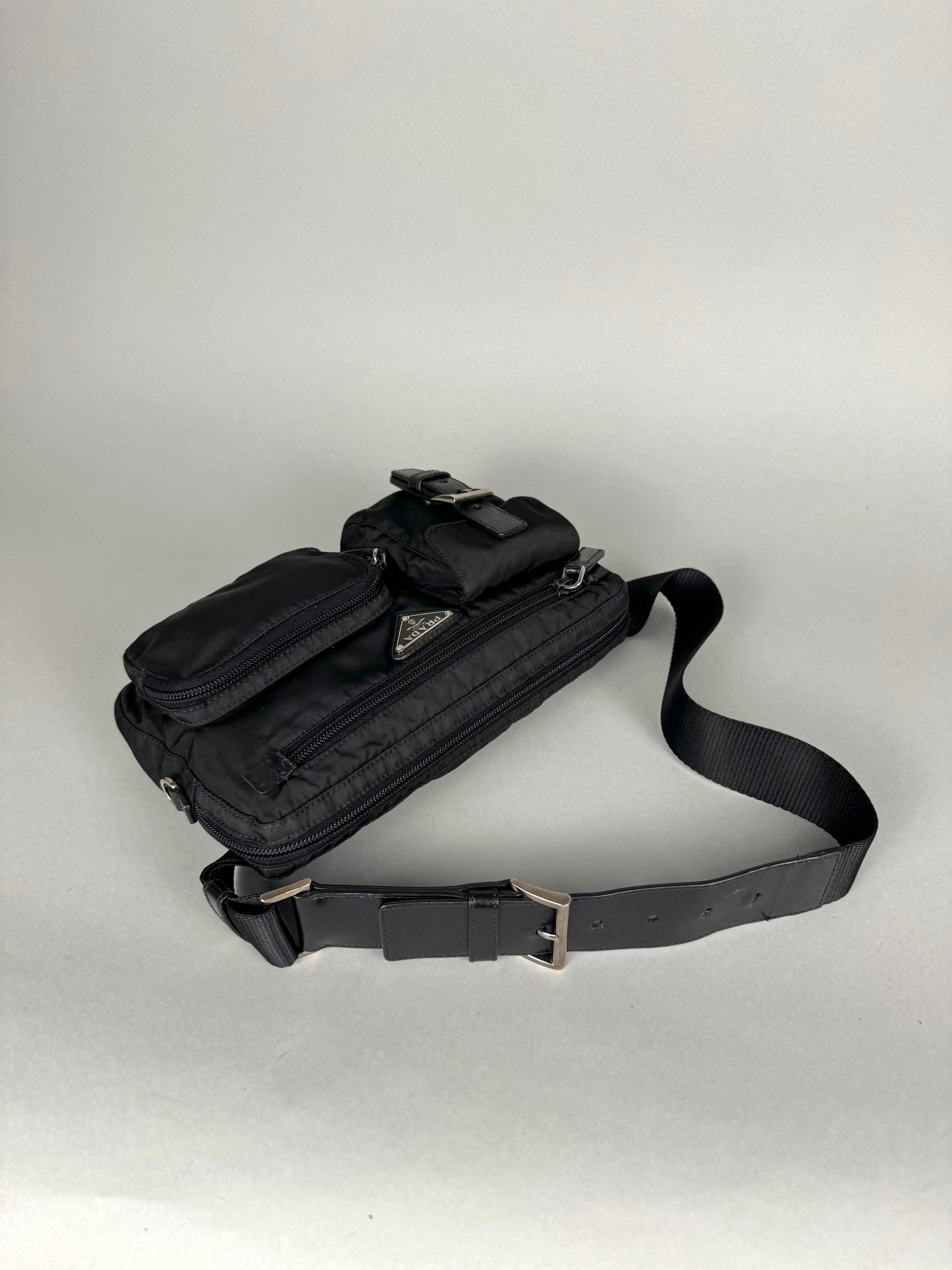 Prada Tessuto Nylon Black Saffiano Belt