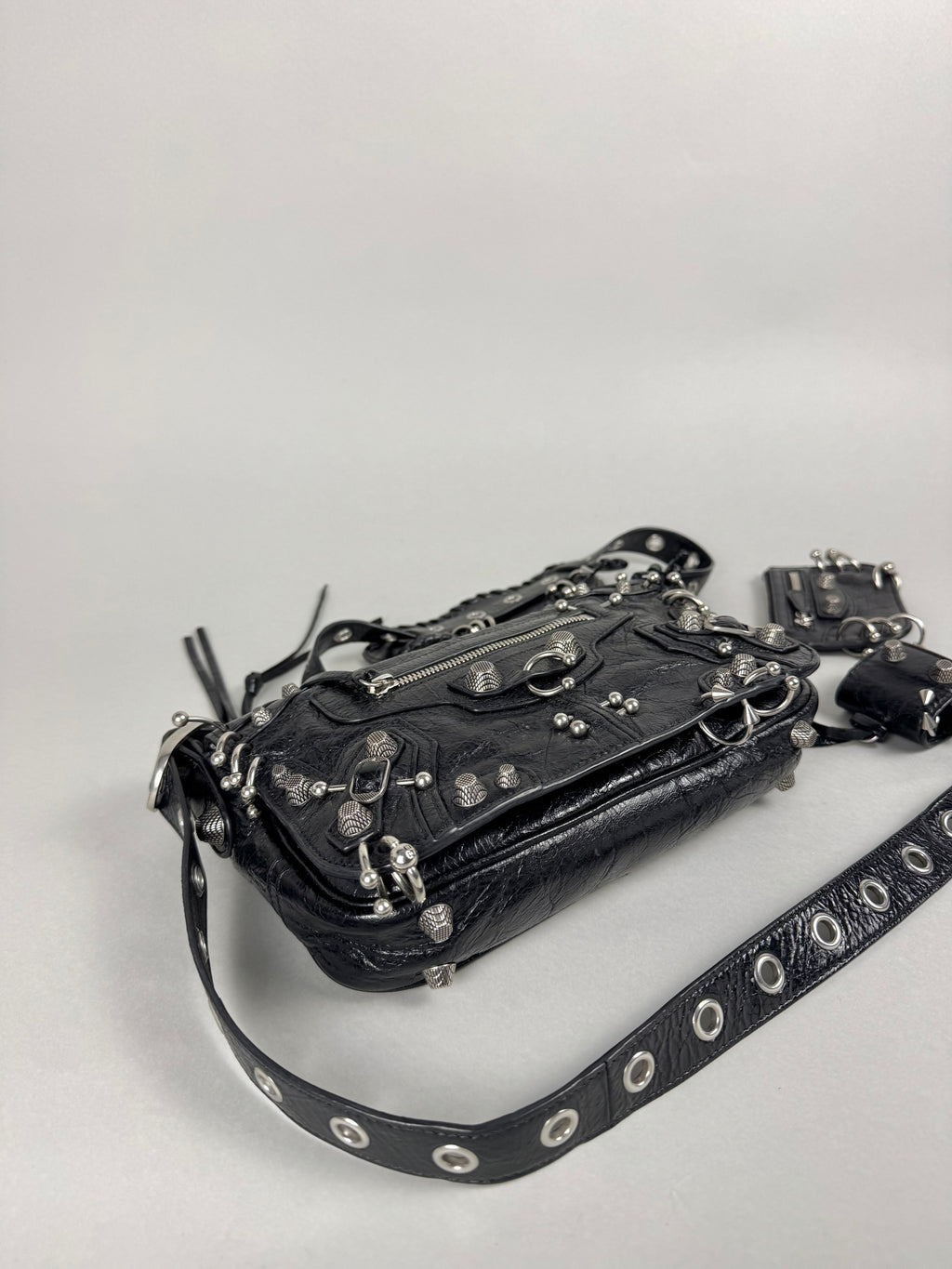 Balenciaga Agneau Arena XS Piercing Le Cagole Flap Bag Leather Black