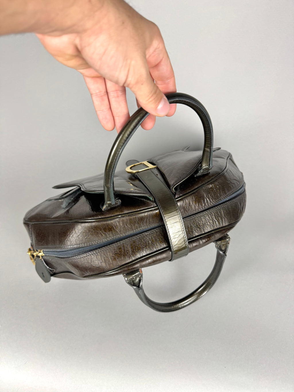 Christian Dior Monogram Double Saddle Patent Green