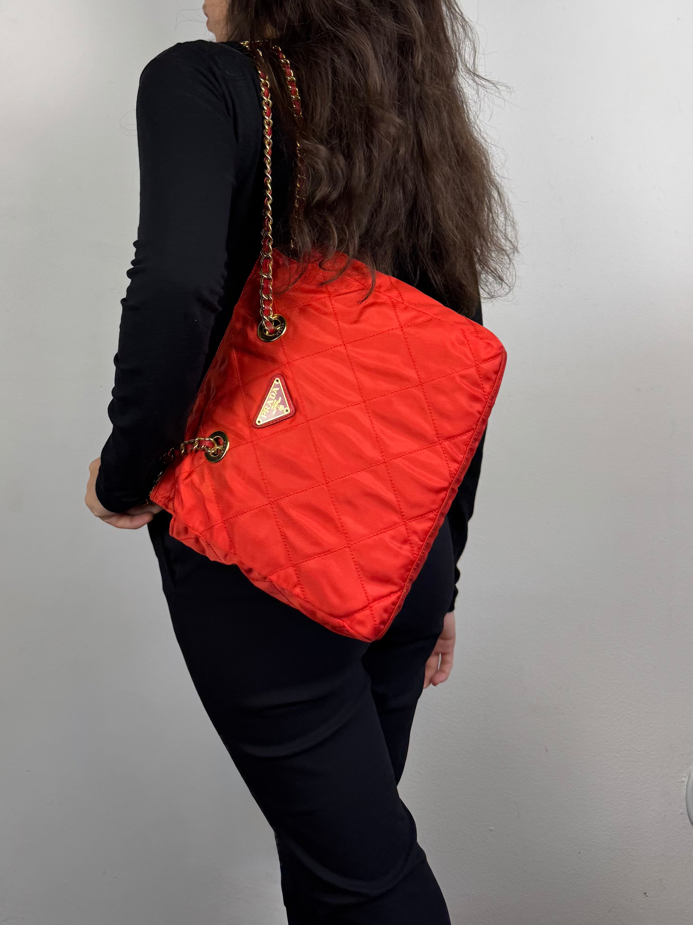 Prada Quilted Chain Nylon Red