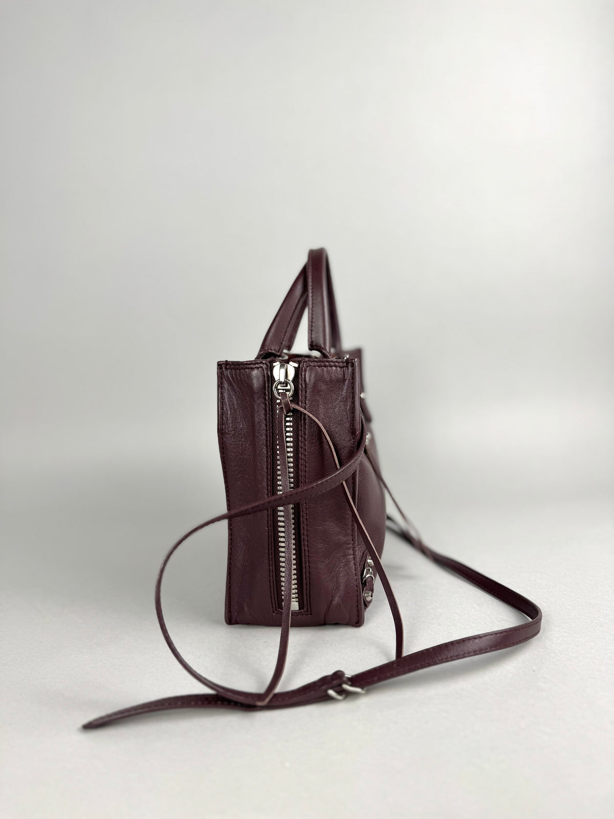 Balenciaga Burgundy Leather Papier A4 Zip Around Tote